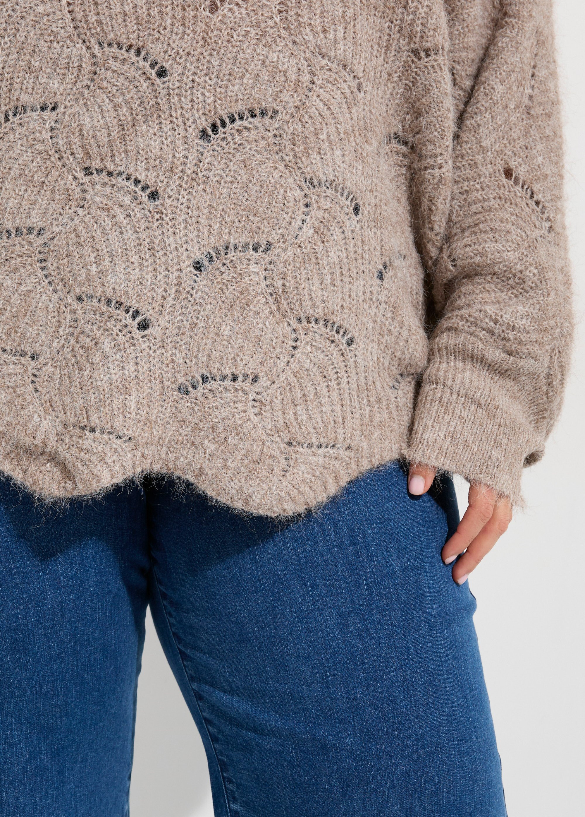 Pull oversize, maille écailles avec laine Femme Grande Taille Beige CHY-1357 DE2