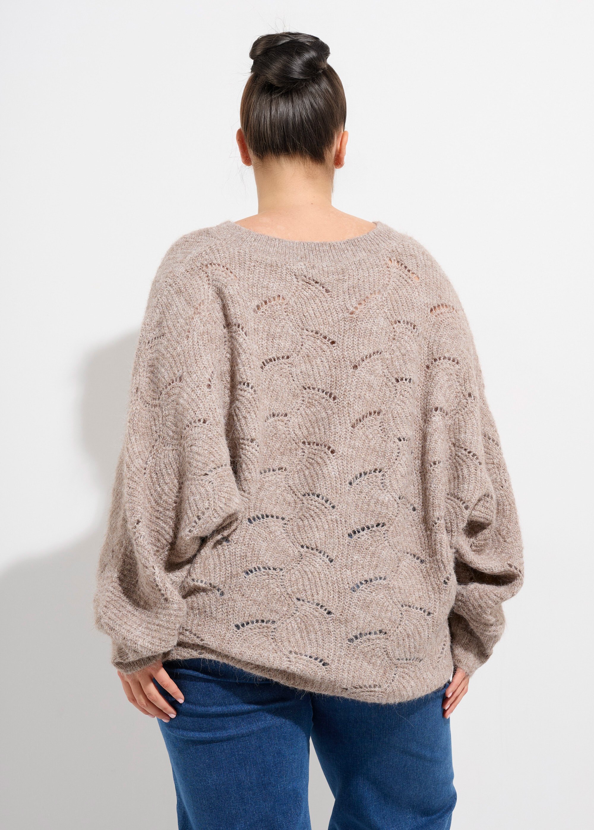 Pull oversize, maille écailles avec laine Femme Grande Taille Beige CHY-1357 DO1