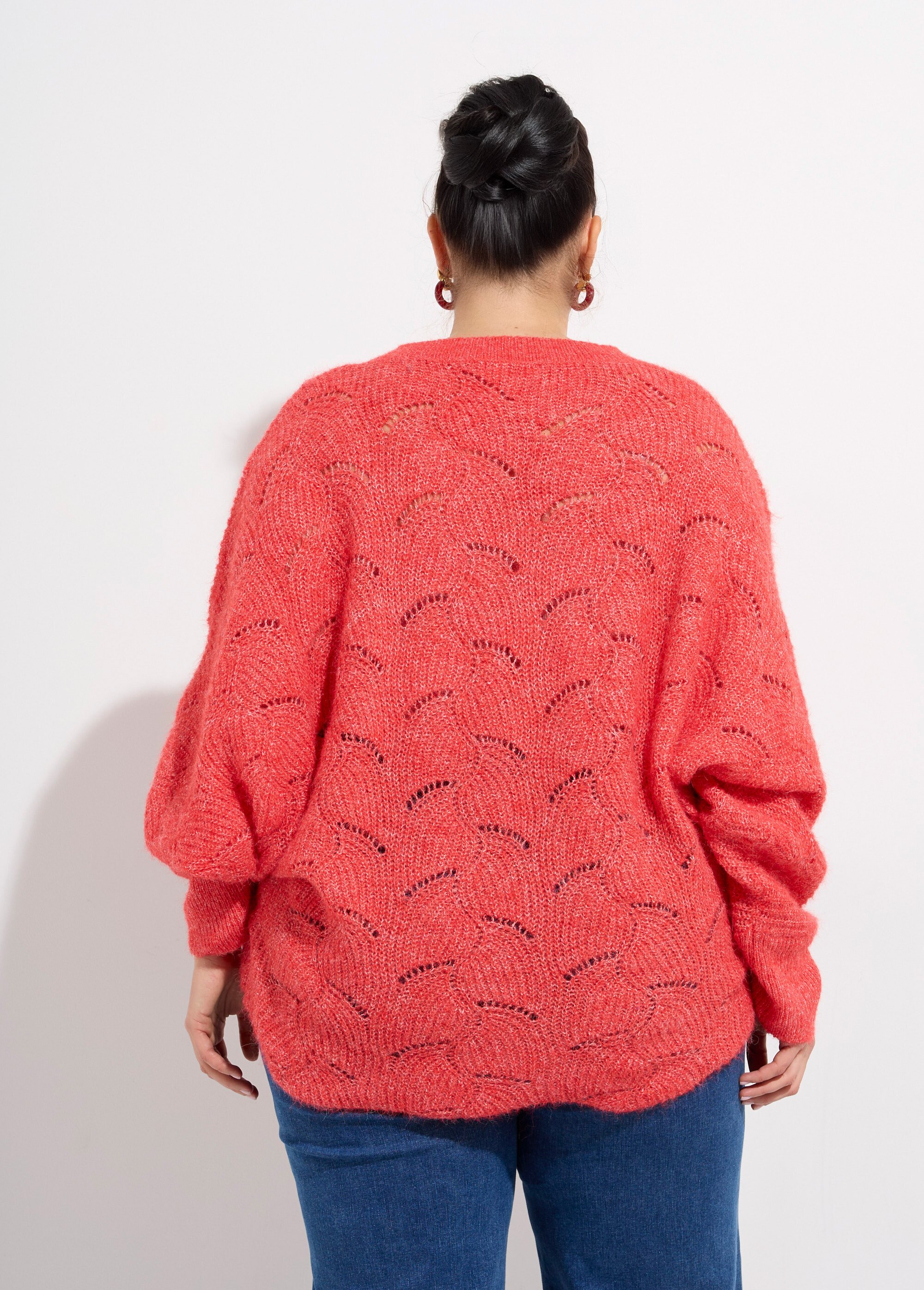 Pull oversize, maille écailles avec laine Femme Grande Taille Rose CHY-1357 DO1