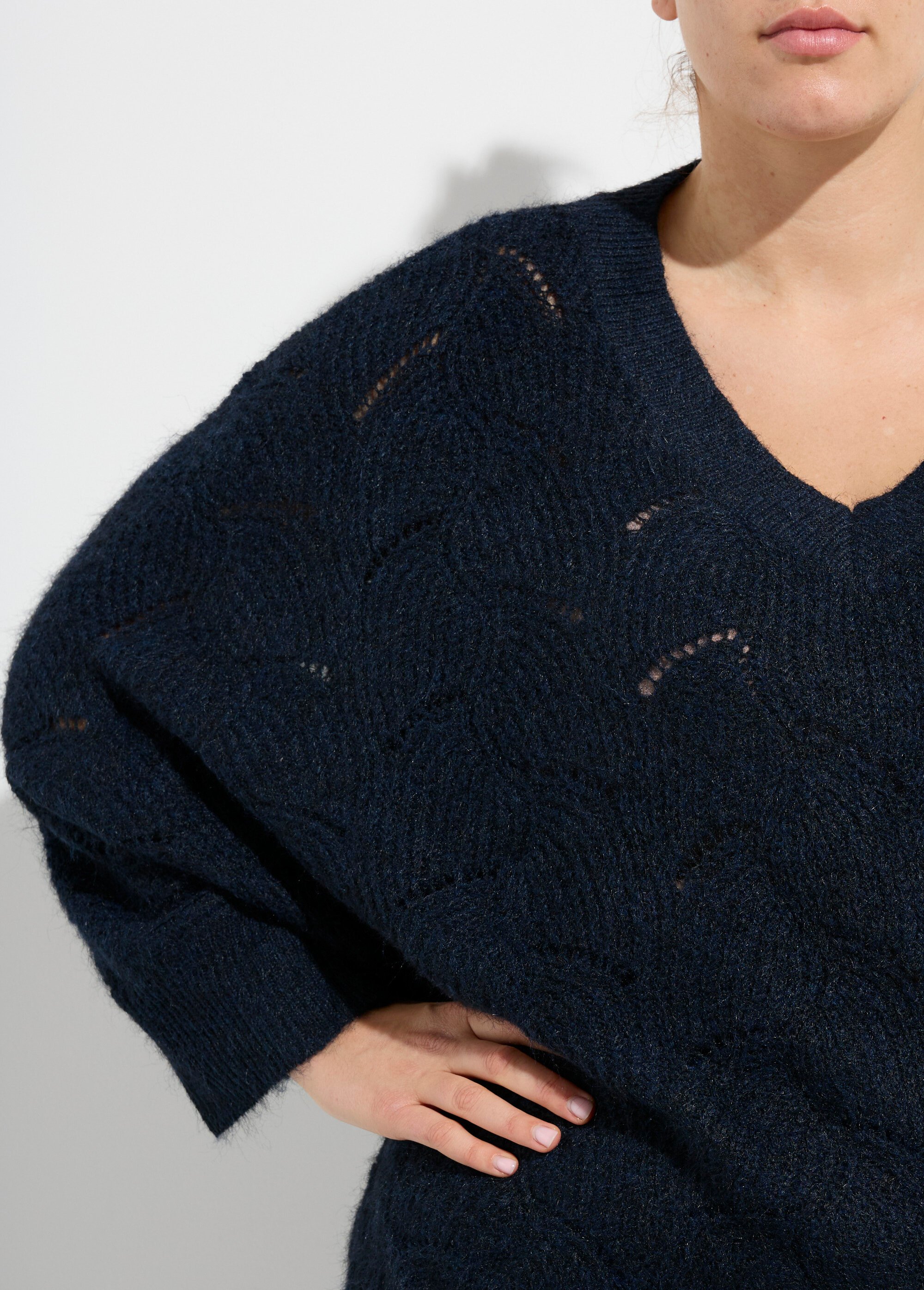 Pull oversize, maille écailles avec laine Femme Grande Taille Bleu CHY-1357 DE1