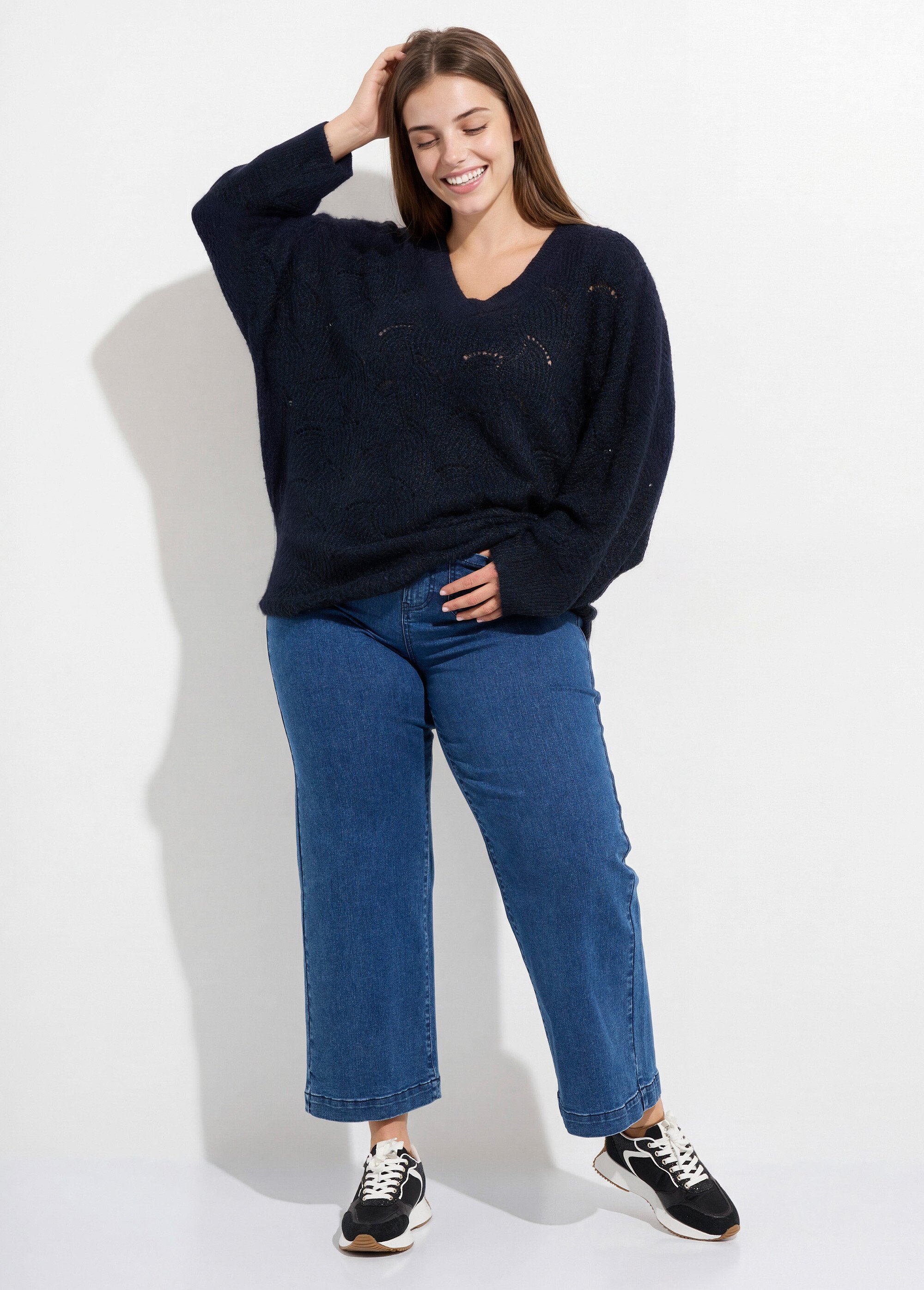Pull oversize, maille écailles avec laine Femme Grande Taille Bleu CHY-1357 SI1