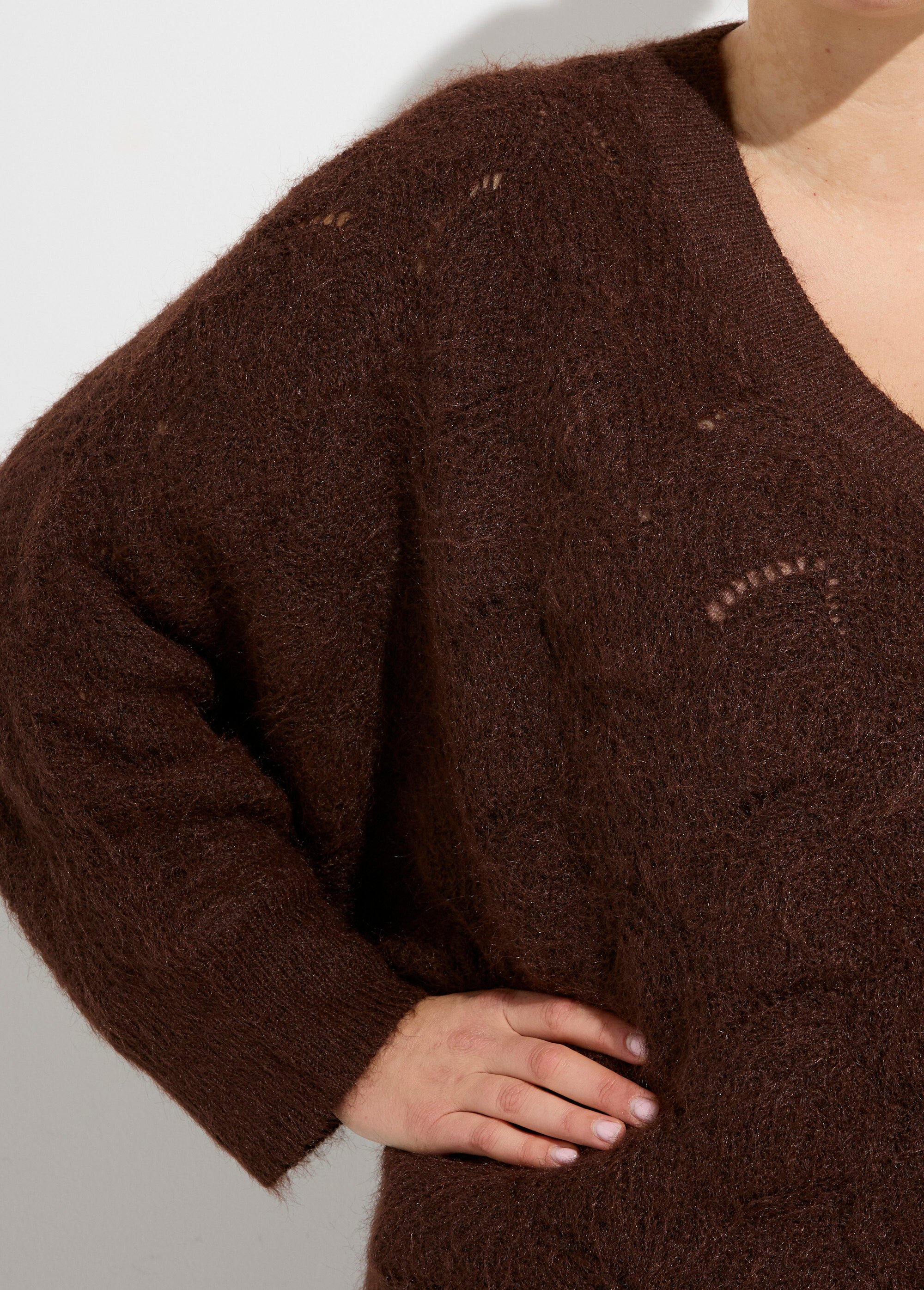 Pull oversize, maille écailles avec laine Femme Grande Taille Marron CHY-1357 DE2