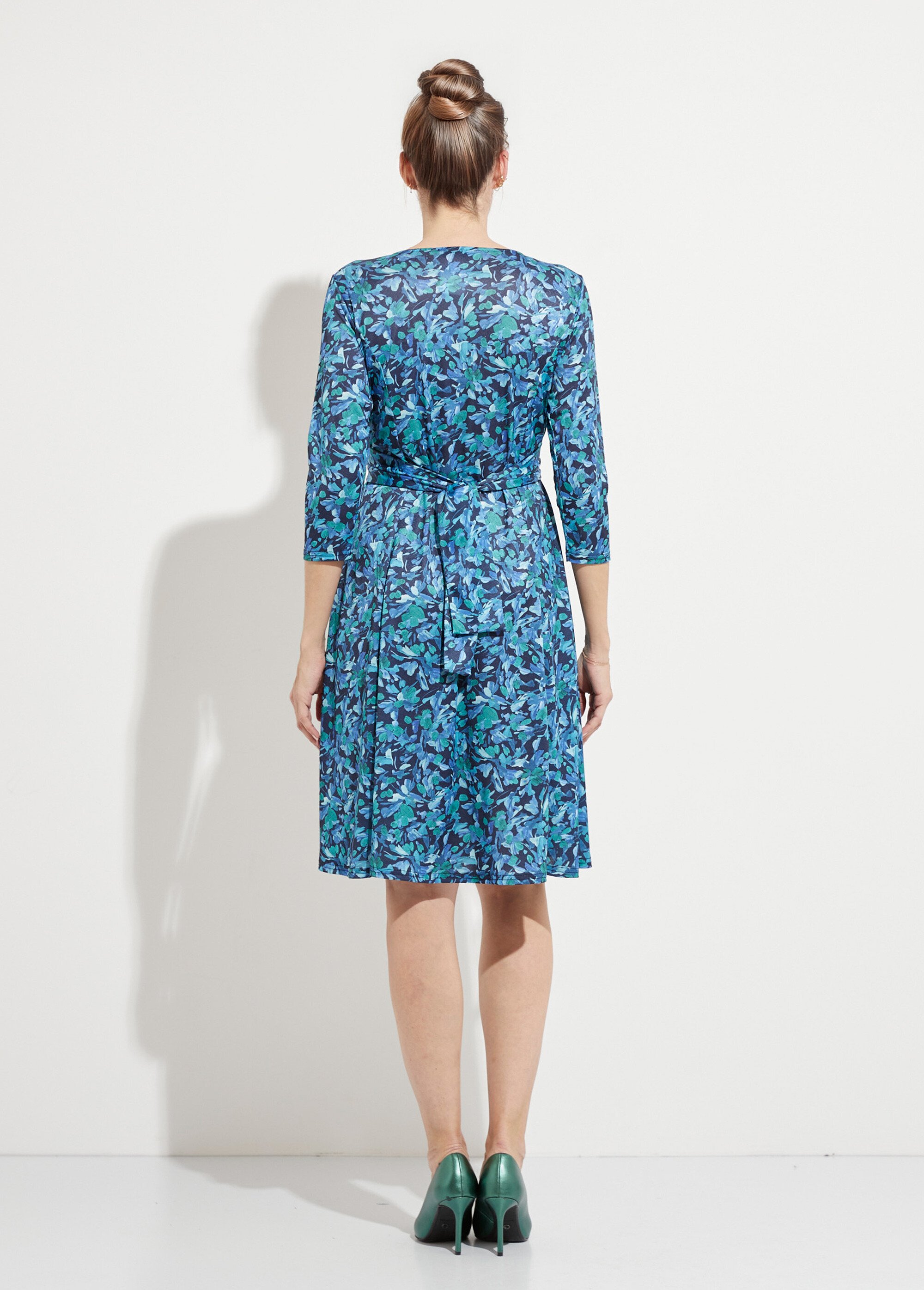 Robe courte cache-coeur maille fleurie Femme Bleu HAURELIE DO1