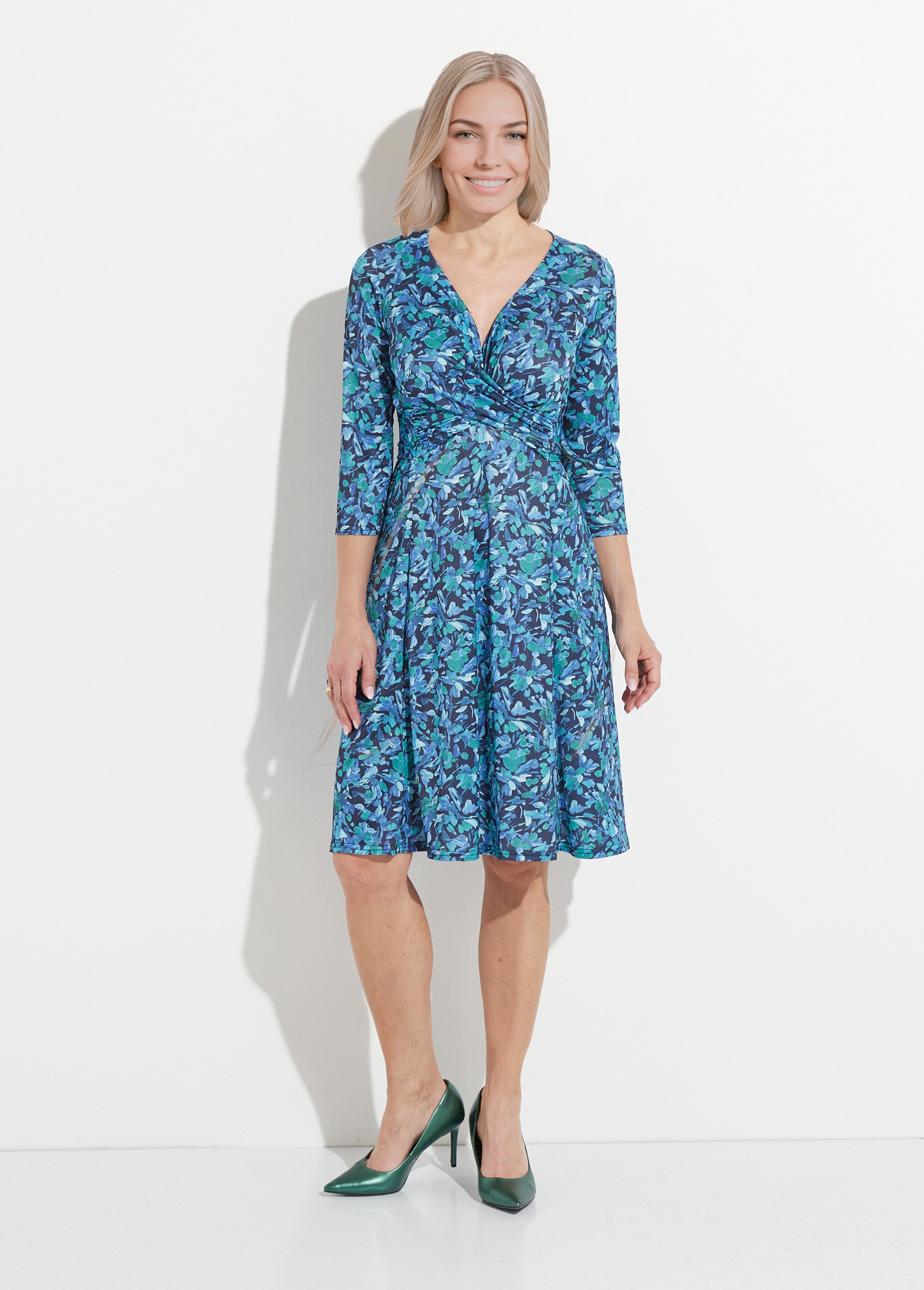 Robe courte cache-coeur maille fleurie Femme Bleu HAURELIE FA1