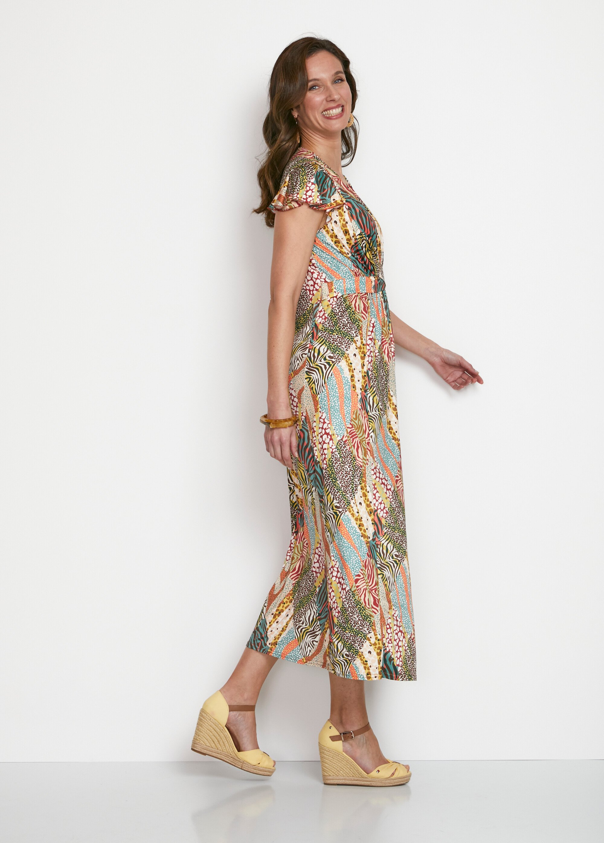 Robe longue évasée imprimé safari Femme Orange EVRY DR1