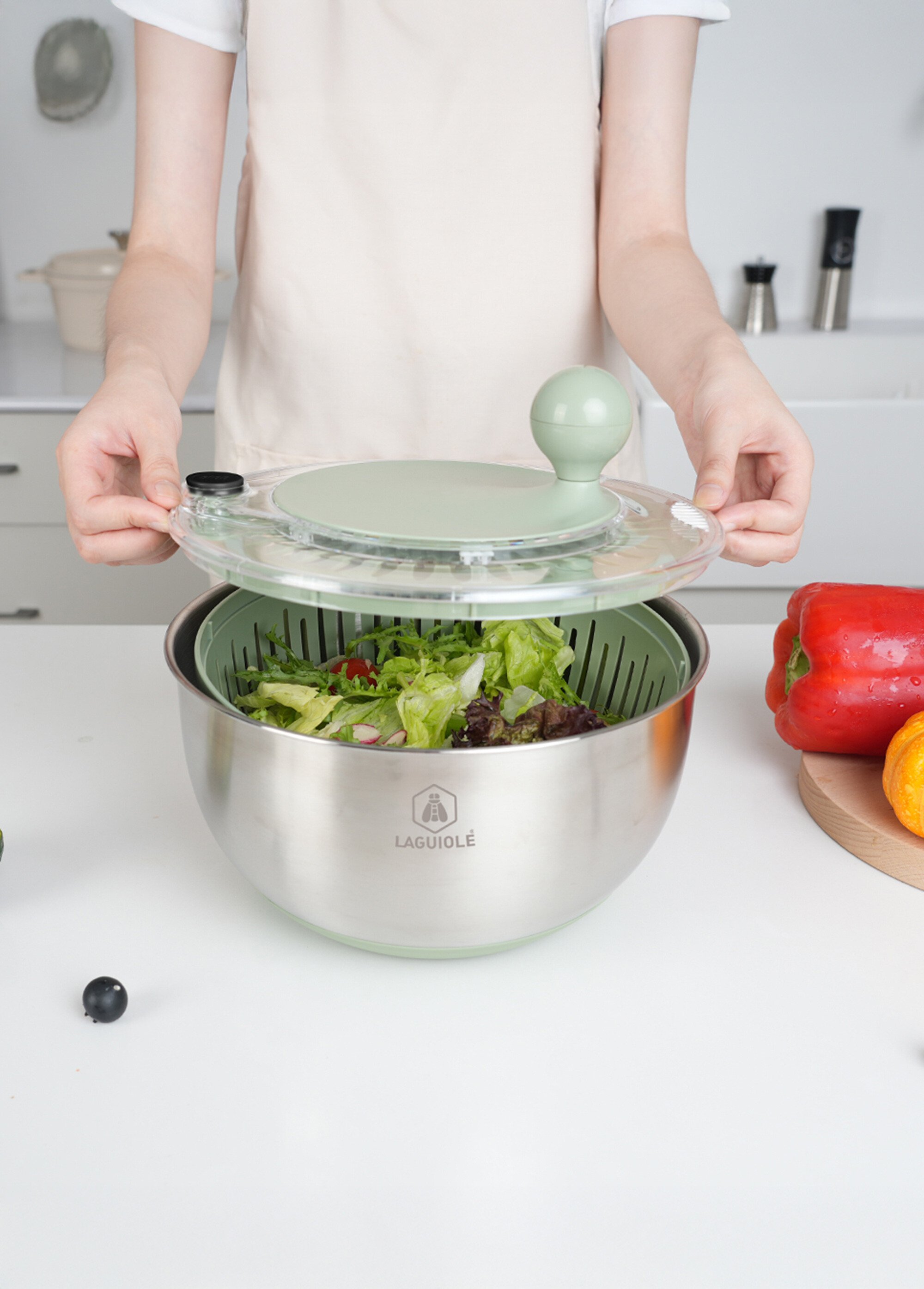 Saladier inox/Essoreuse à salade 2 en 1 Gris 9260035 DE2