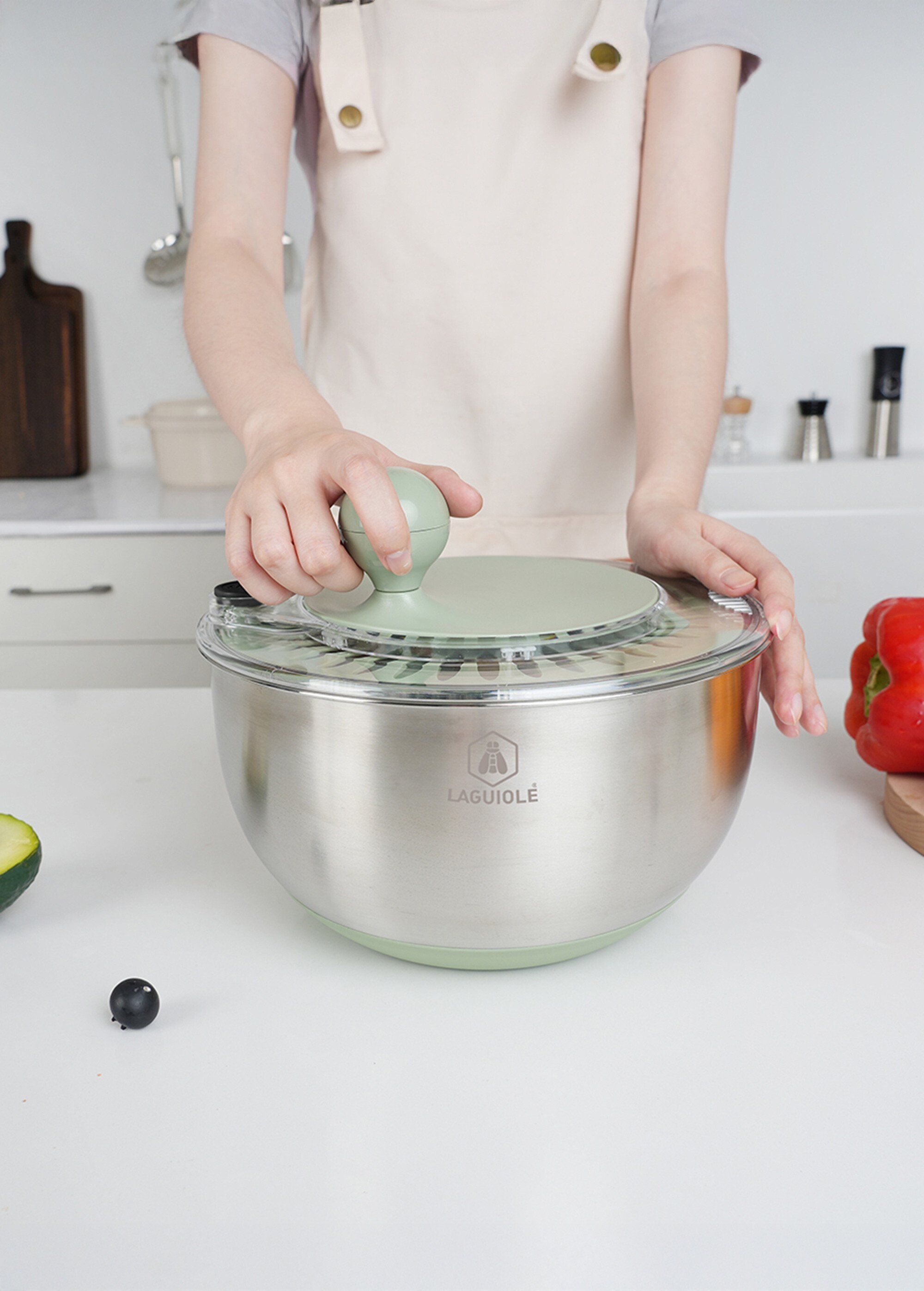 Saladier inox/Essoreuse à salade 2 en 1 Gris 9260035 DE3