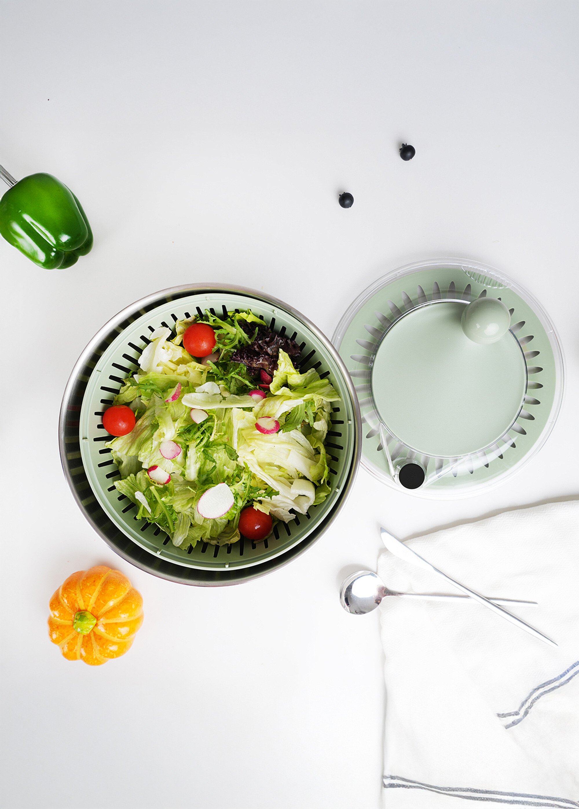 Saladier inox/Essoreuse à salade 2 en 1 Gris 9260035 SF2