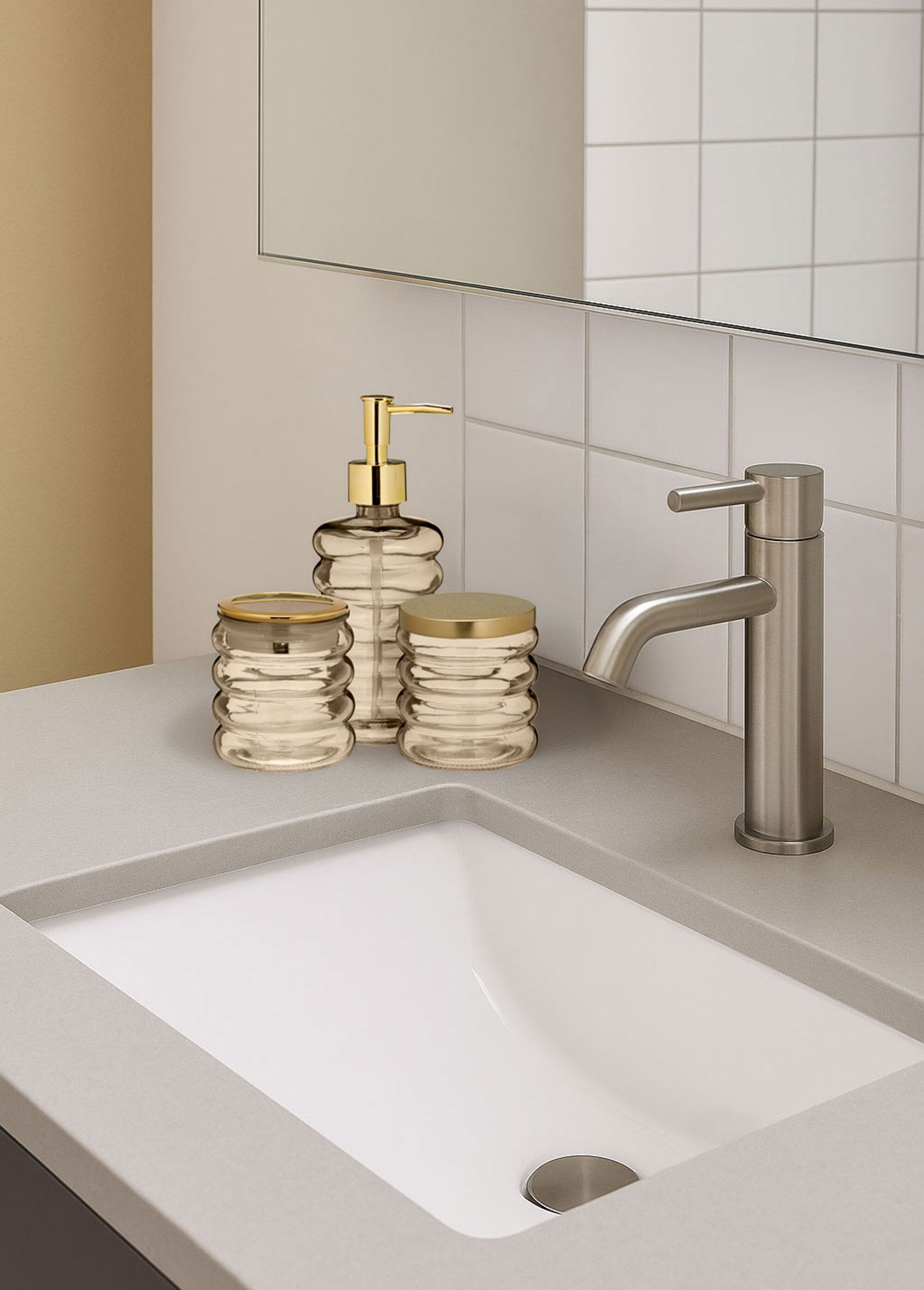 Set de salle de bain 4 pièces en verre Beige KP-CD8298450 SF1