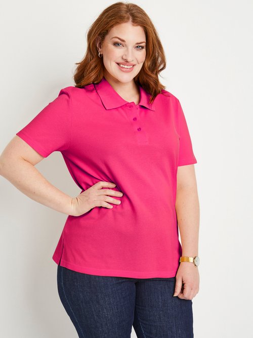 T-shirt maille piquée coton col polo Femme Grande Taille Rose MACAO FA2