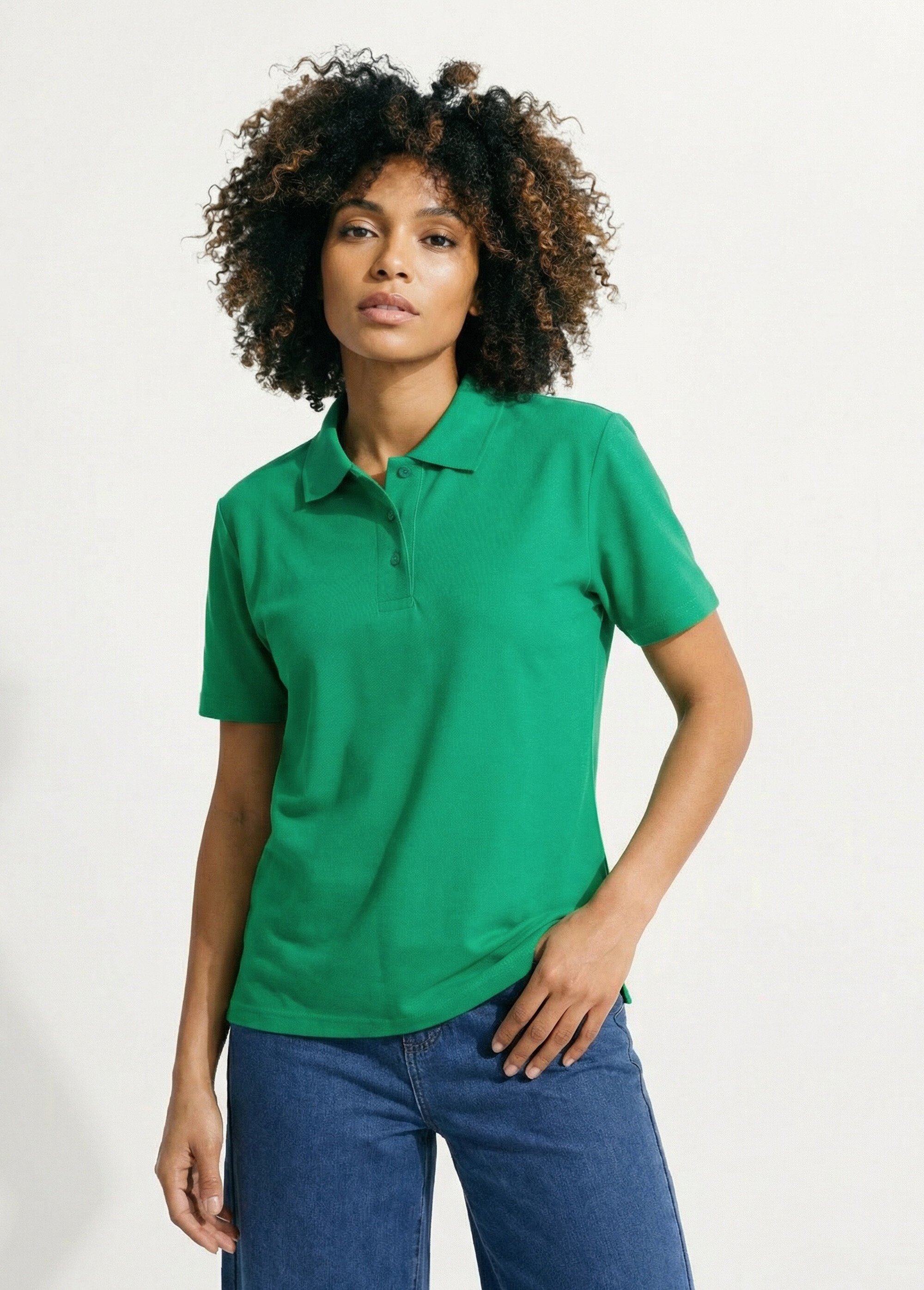 T-shirt maille piquée coton col polo Femme Vert MACAO FA1