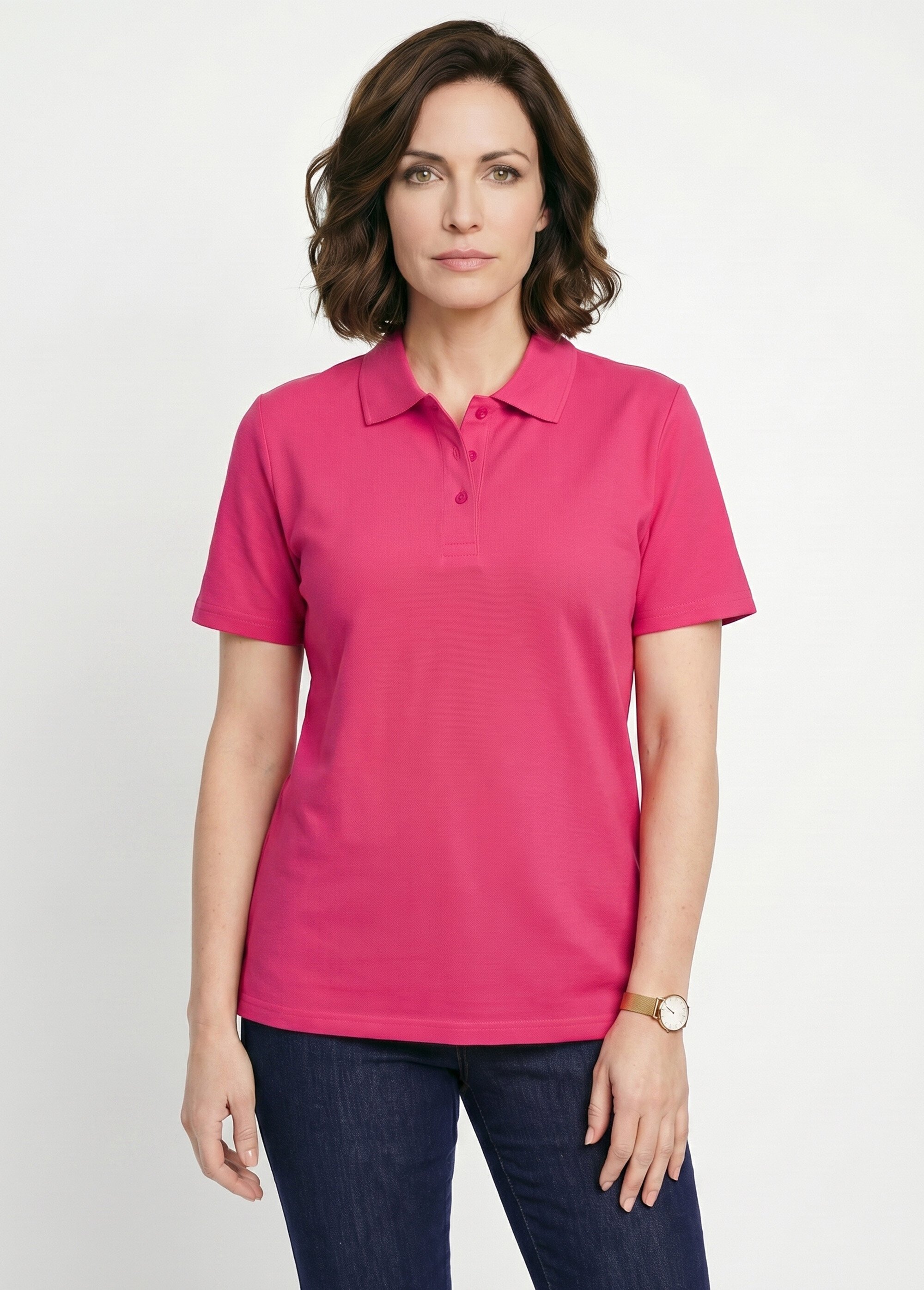 T-shirt maille piquée coton col polo Femme Rose MACAO FA1