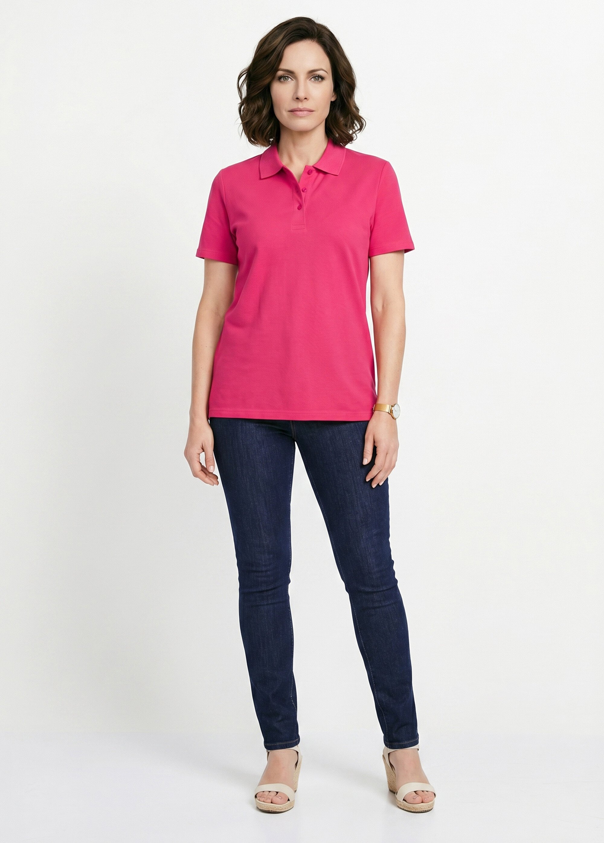 T-shirt maille piquée coton col polo Femme Rose MACAO SI1