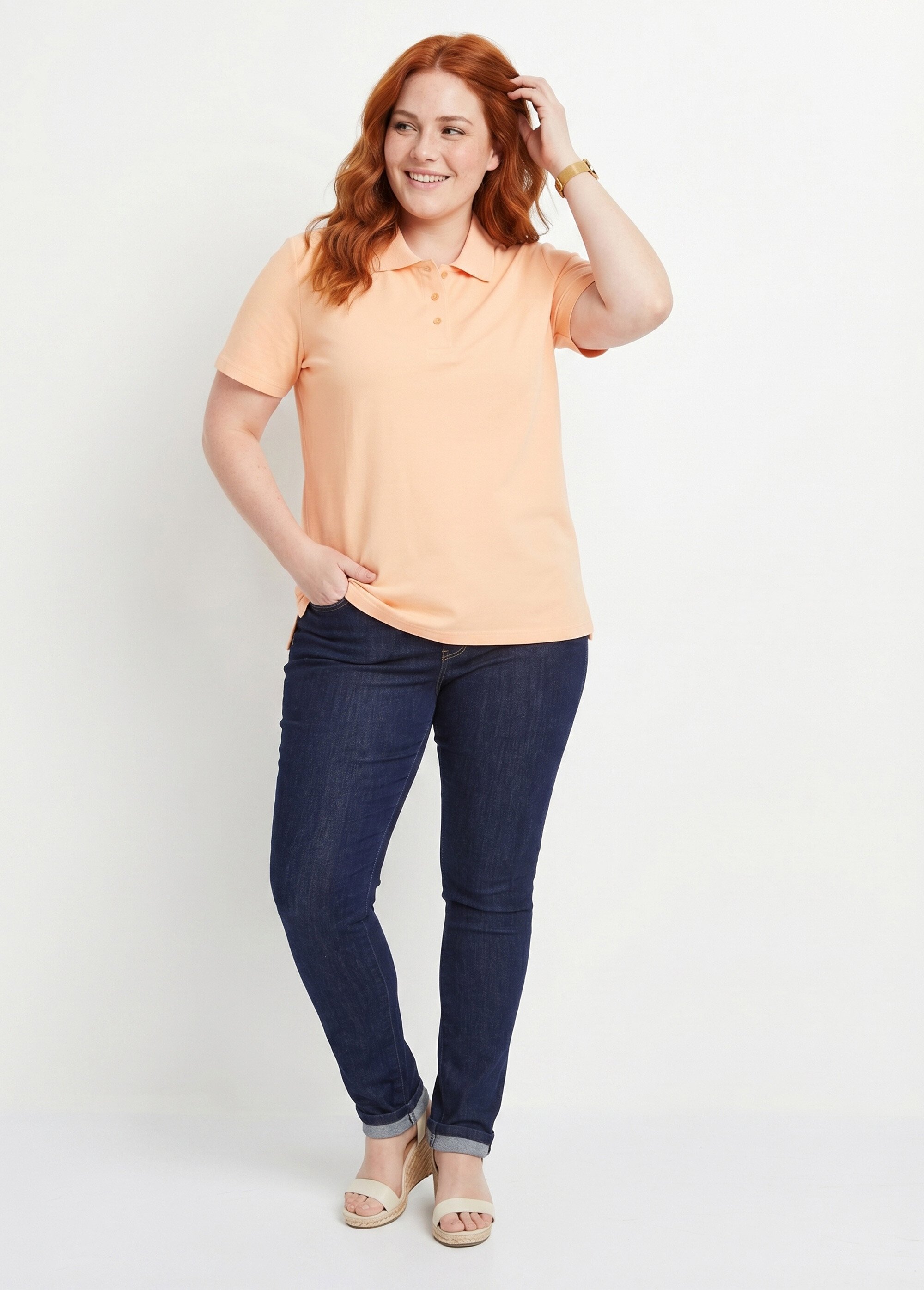 T-shirt maille piquée coton col polo Femme Grande Taille Orange MACAO SI1