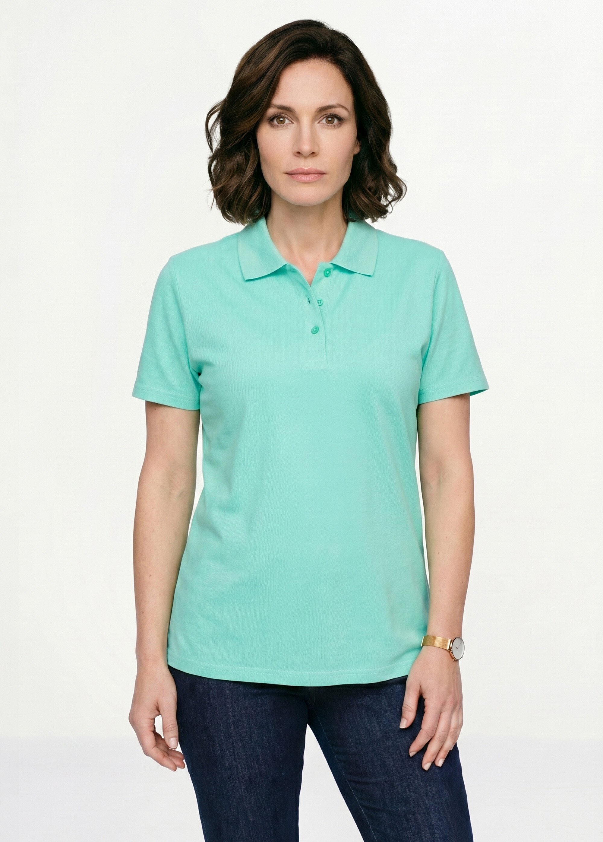 T-shirt maille piquée coton col polo Femme Vert MACAO FA1