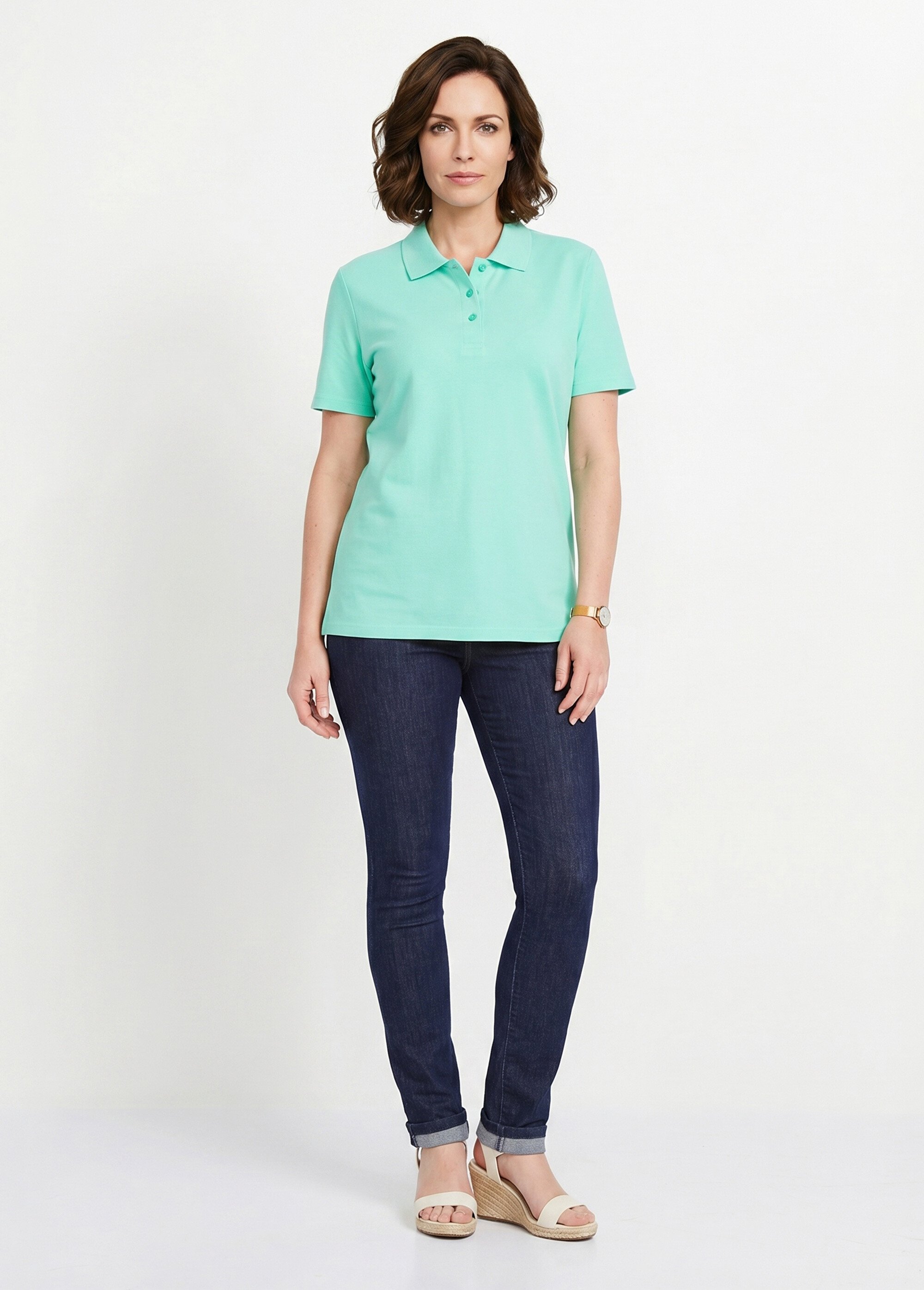 T-shirt maille piquée coton col polo Femme Vert MACAO SI1