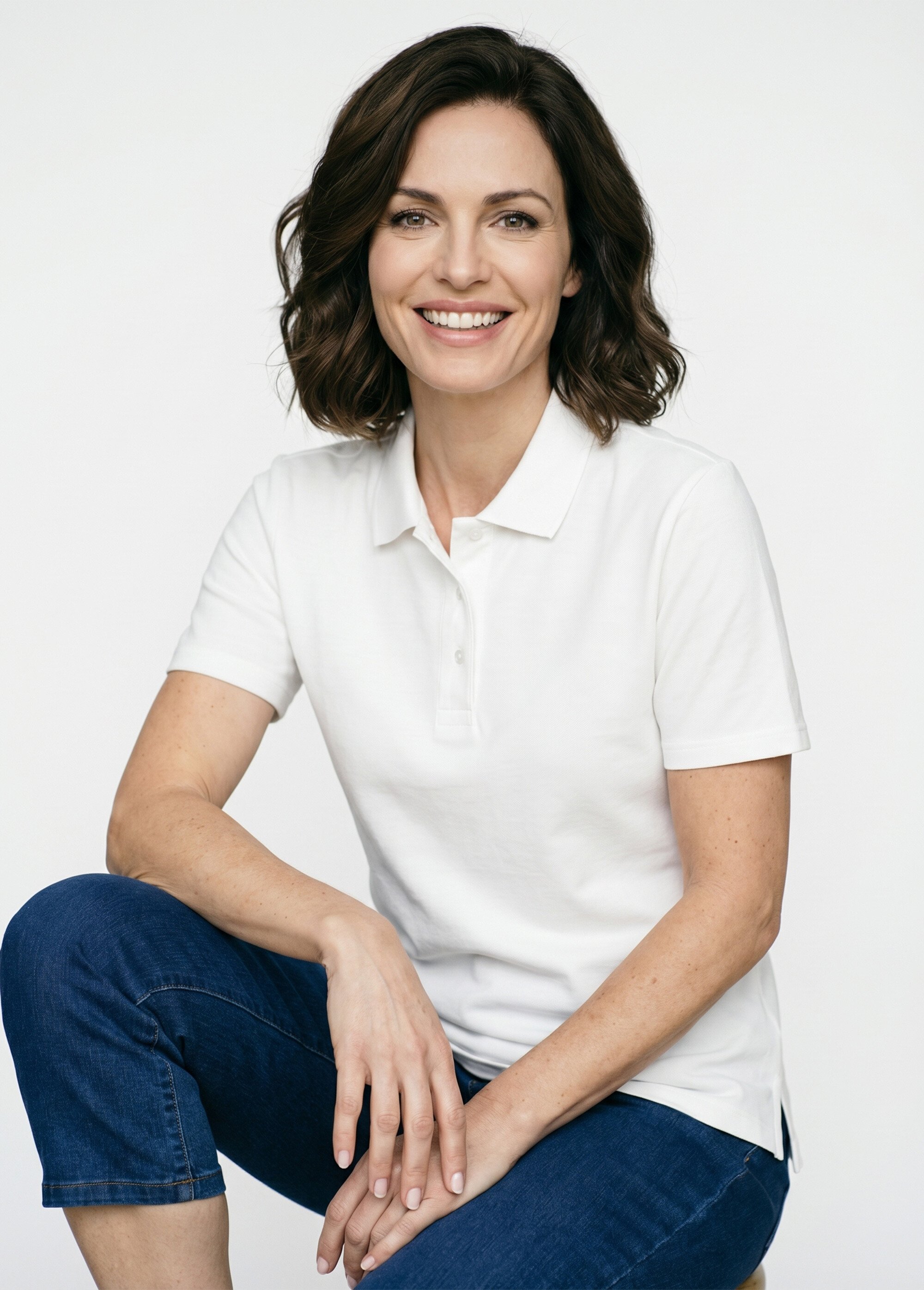 T-shirt maille piquée coton col polo Femme Blanc MACAO MV1