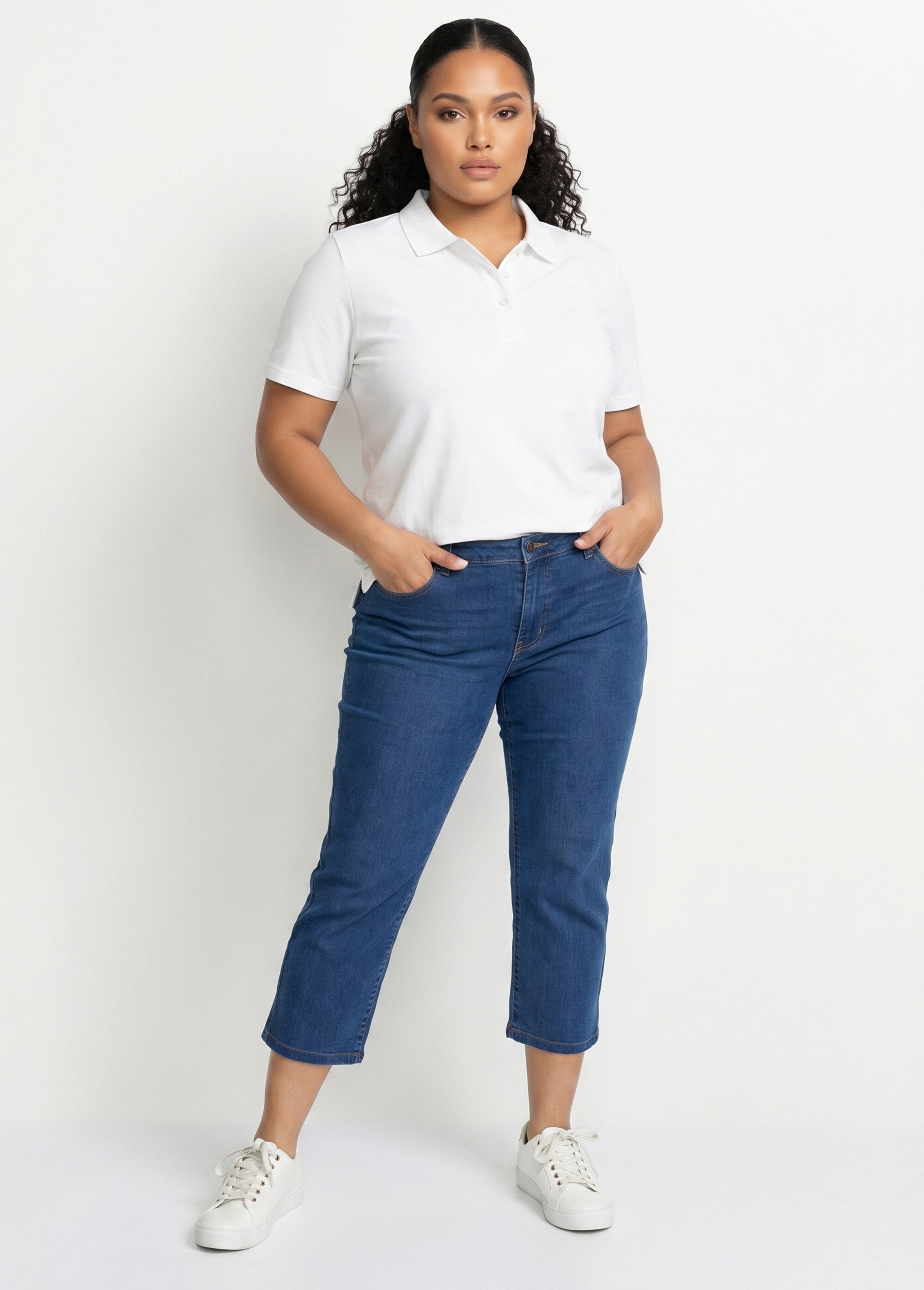 T-shirt maille piquée coton col polo Femme Grande Taille Blanc MACAO SI1