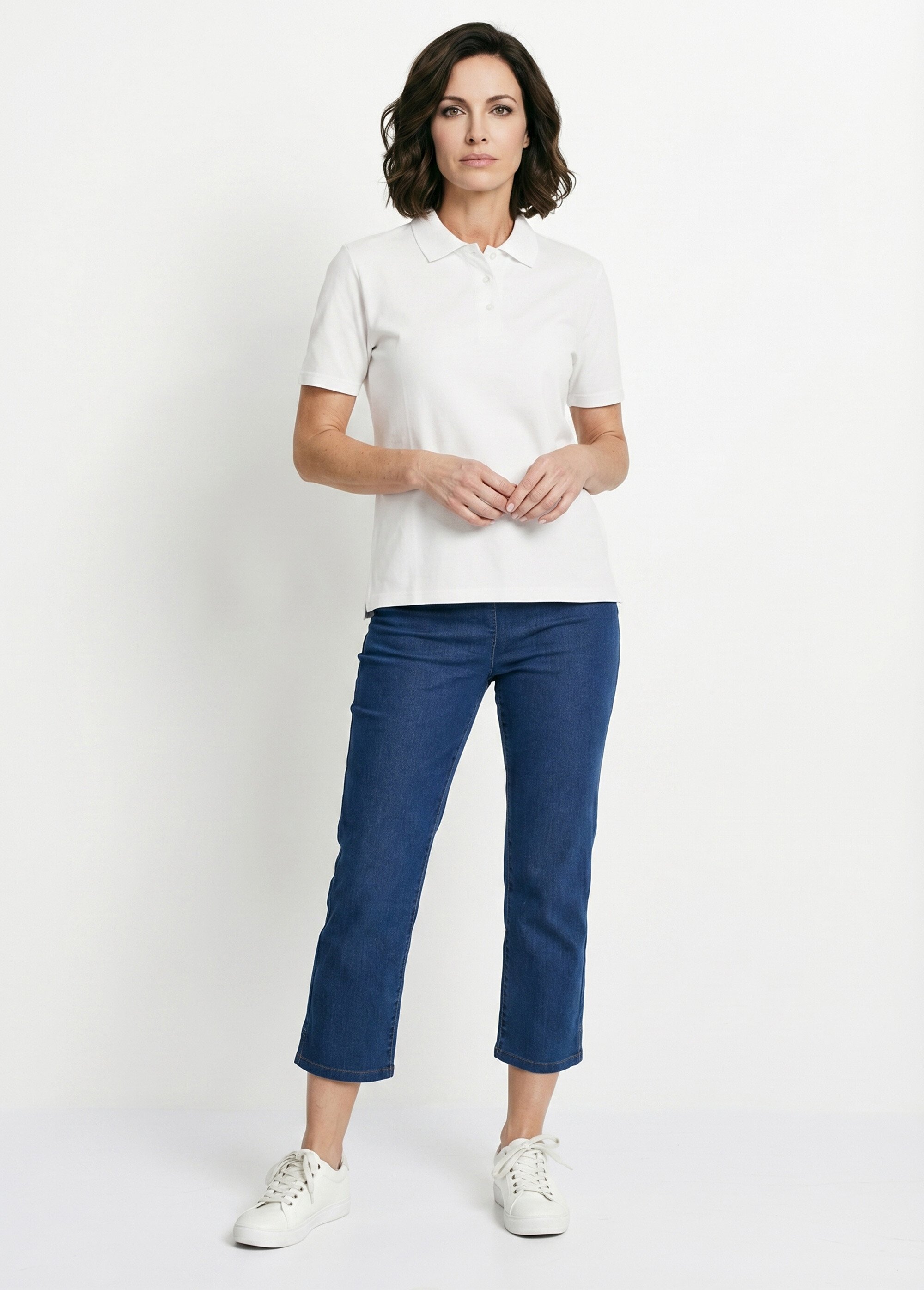 T-shirt maille piquée coton col polo Femme Blanc MACAO SI1