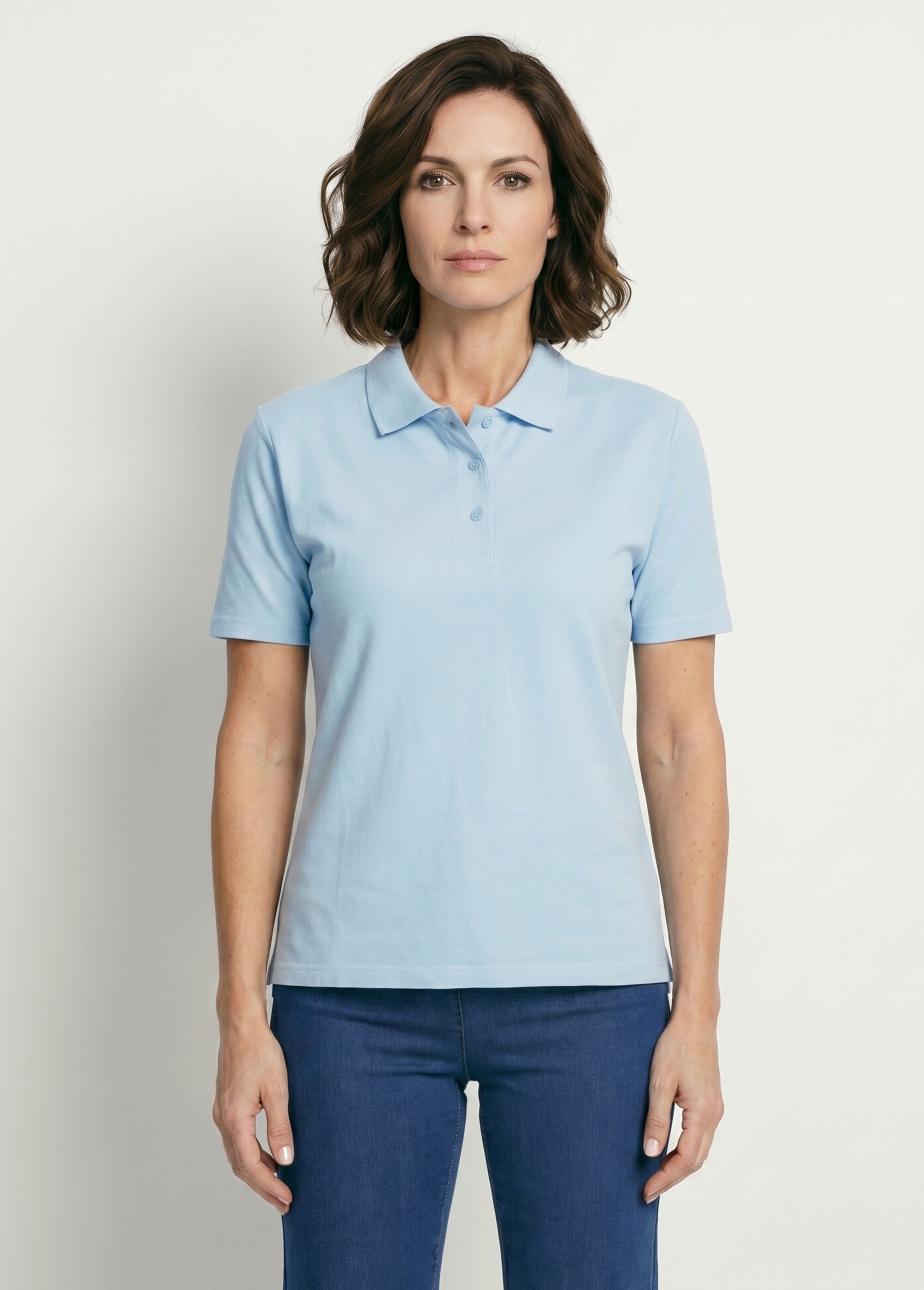 T-shirt maille piquée coton col polo Femme Bleu MACAO FA1