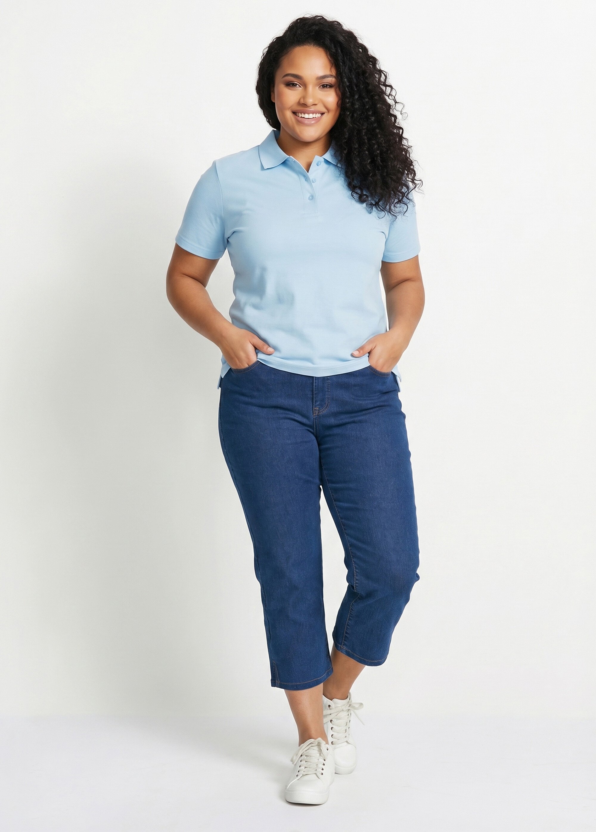 T-shirt maille piquée coton col polo Femme Grande Taille Bleu MACAO SI1