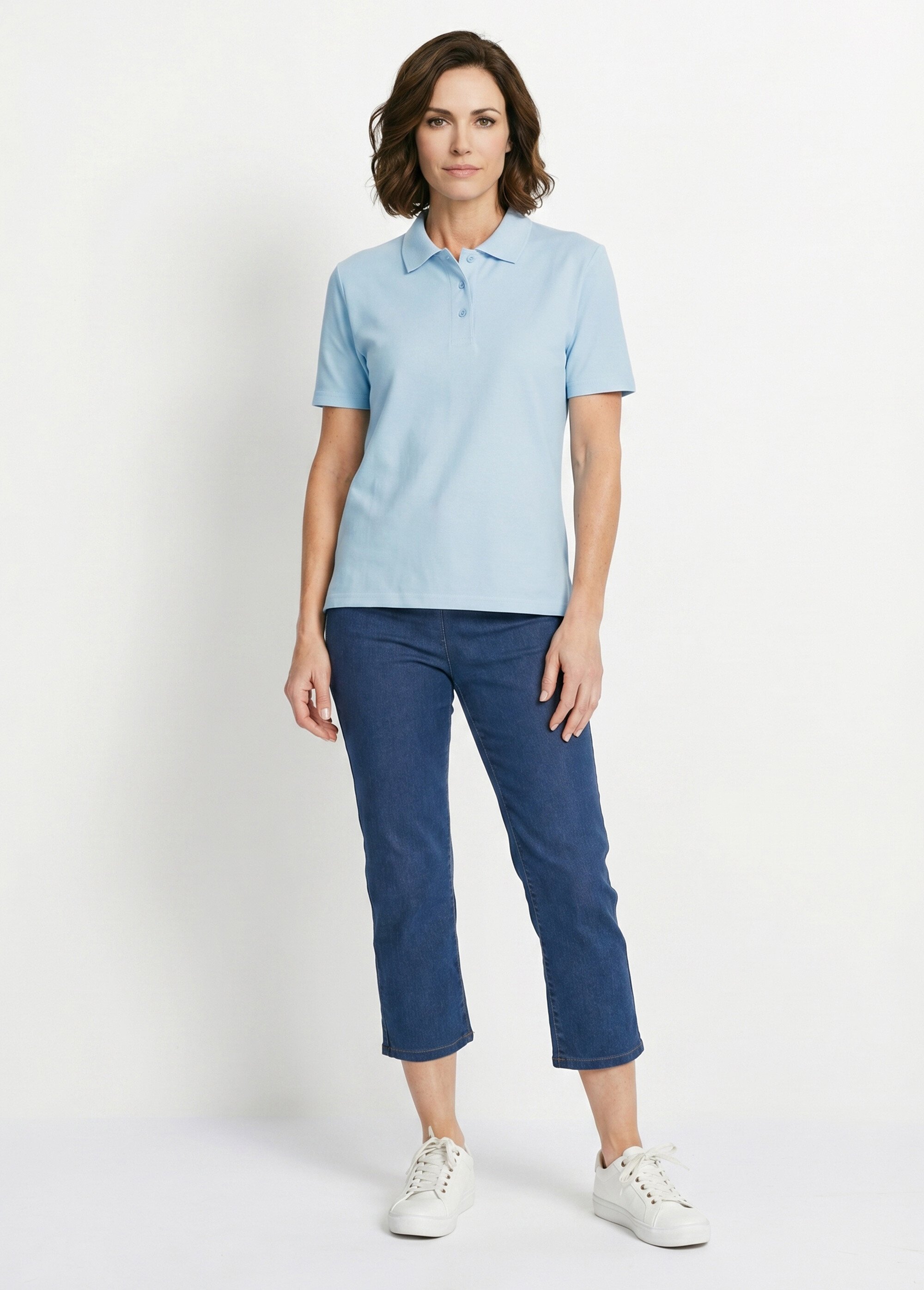T-shirt maille piquée coton col polo Femme Bleu MACAO SI1