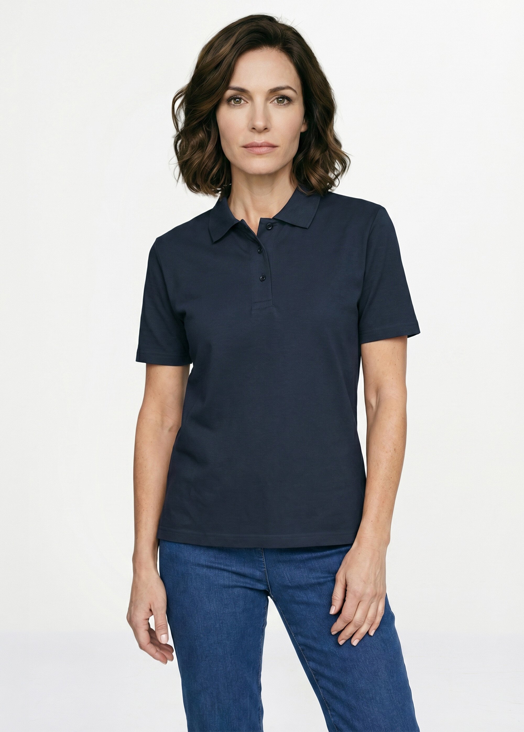 T-shirt maille piquée coton col polo Femme Bleu MACAO FA1