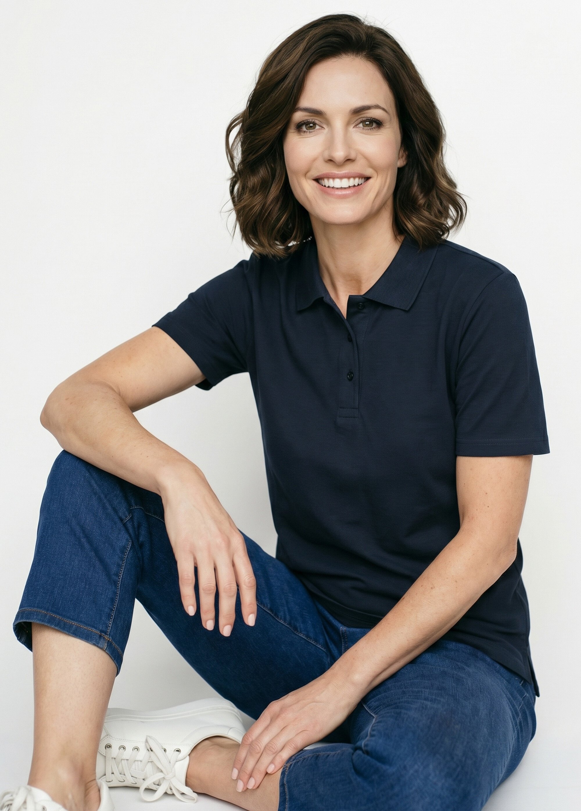 T-shirt maille piquée coton col polo Femme Bleu MACAO MV1