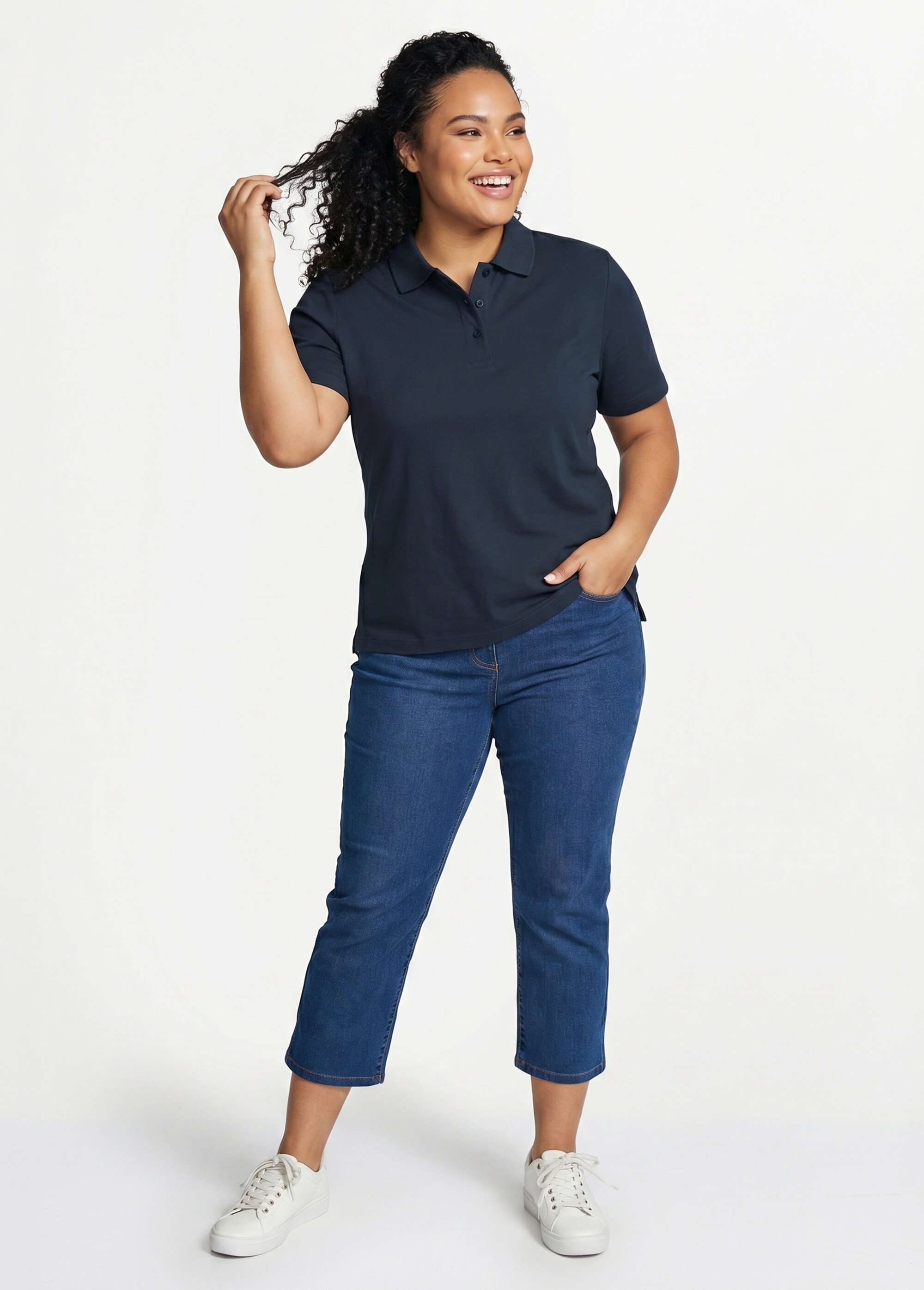 T-shirt maille piquée coton col polo Femme Grande Taille Bleu MACAO SI1