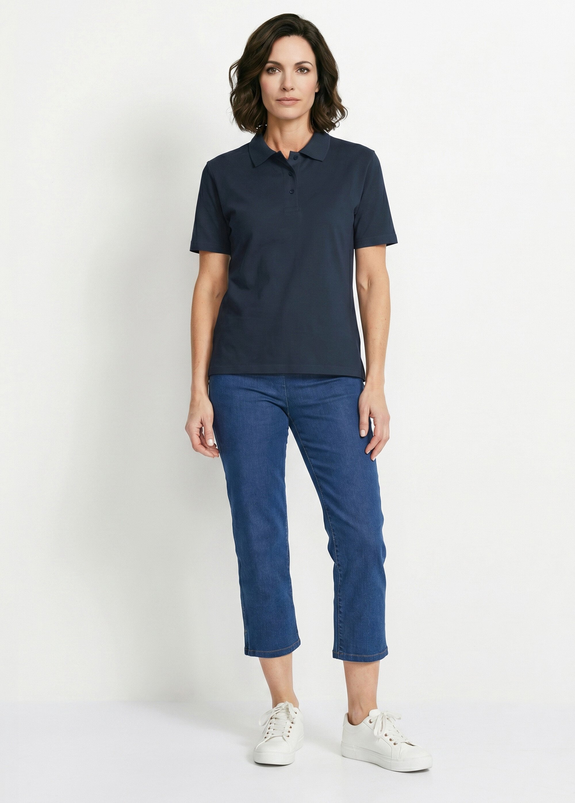 T-shirt maille piquée coton col polo Femme Bleu MACAO SI1