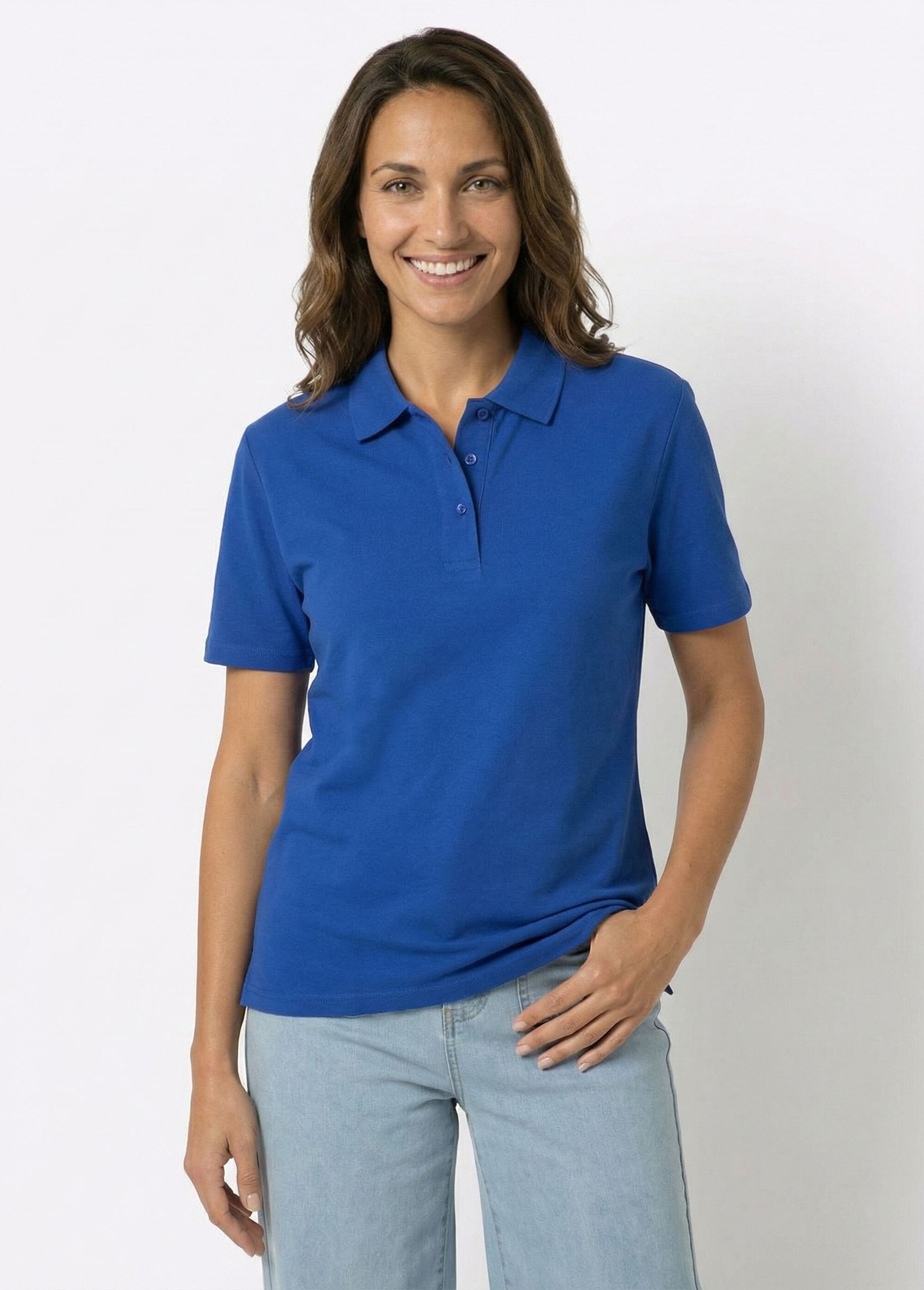 T-shirt maille piquée coton col polo Femme Bleu MACAO FA1