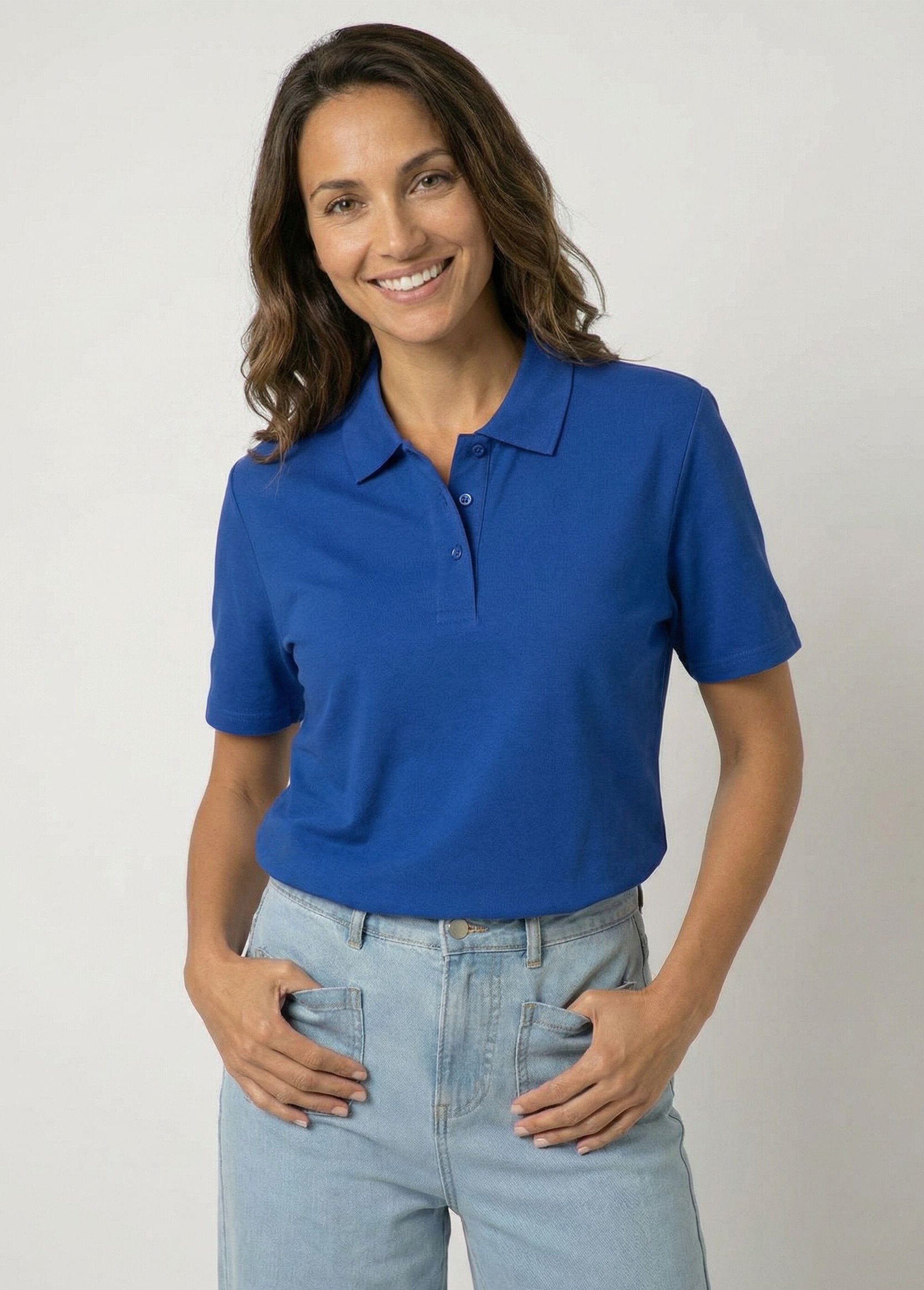 T-shirt maille piquée coton col polo Femme Bleu MACAO MV1