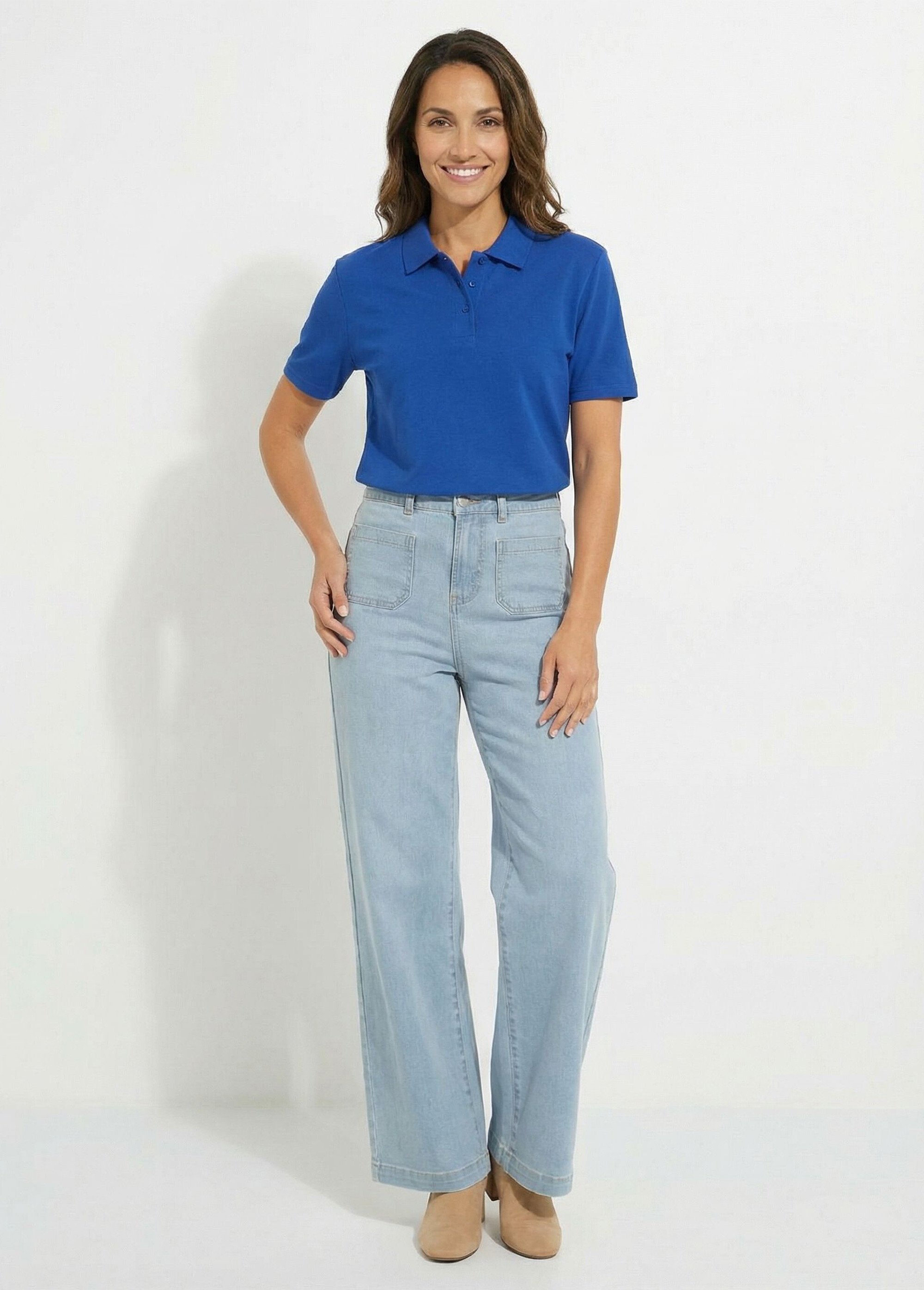 T-shirt maille piquée coton col polo Femme Bleu MACAO SF1