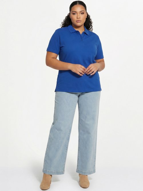 T-shirt maille piquée coton col polo Femme Grande Taille Bleu MACAO SI1
