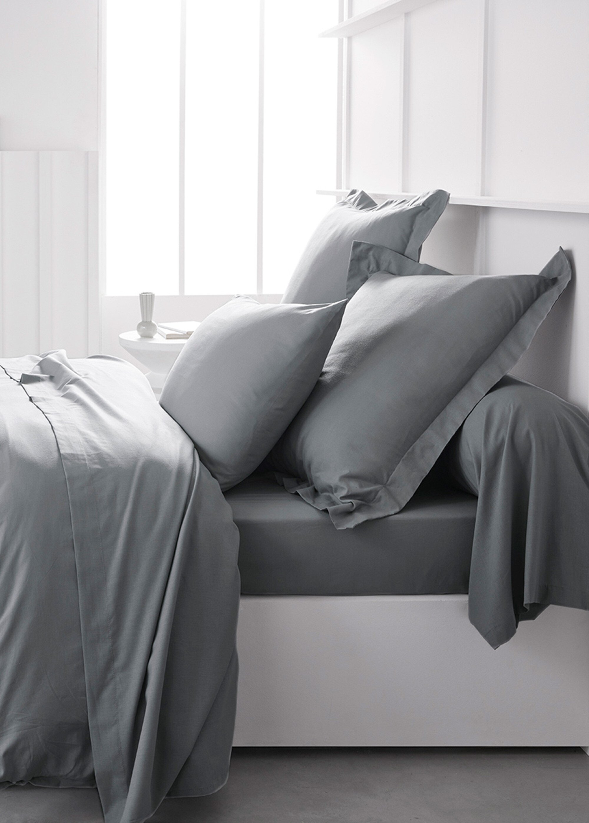 Taie d'oreiller coton unie Gris REMI-TAIE SI1