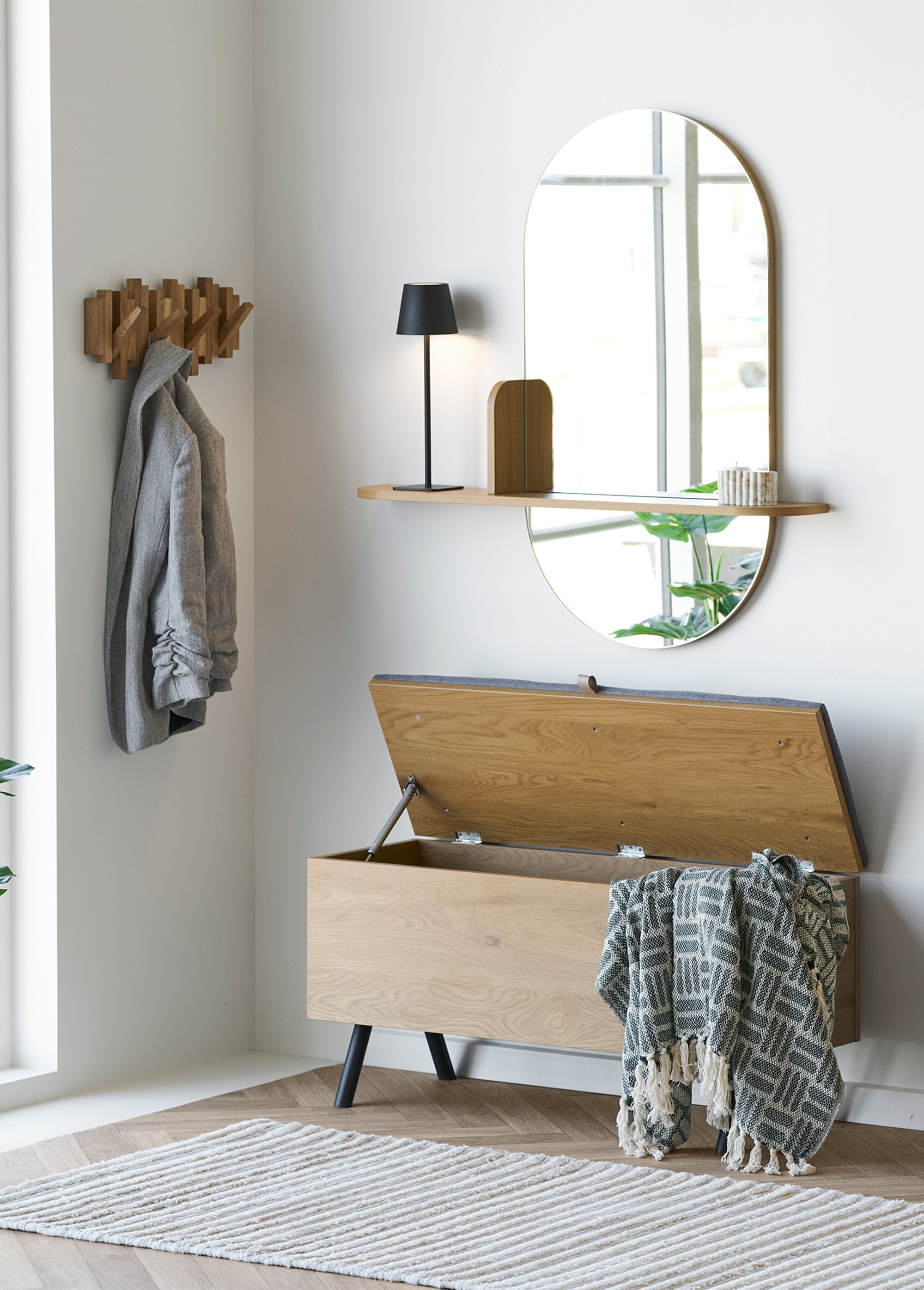 Banc-coffre de rangement aspect chêne BEIGE HN-1401120 SI1