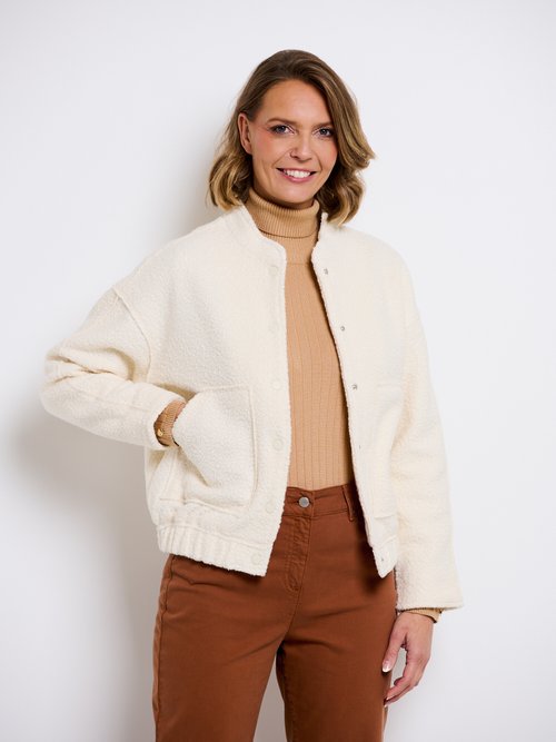 Blouson aspect laineux style teddy Femme Beige DA-5513 FA2