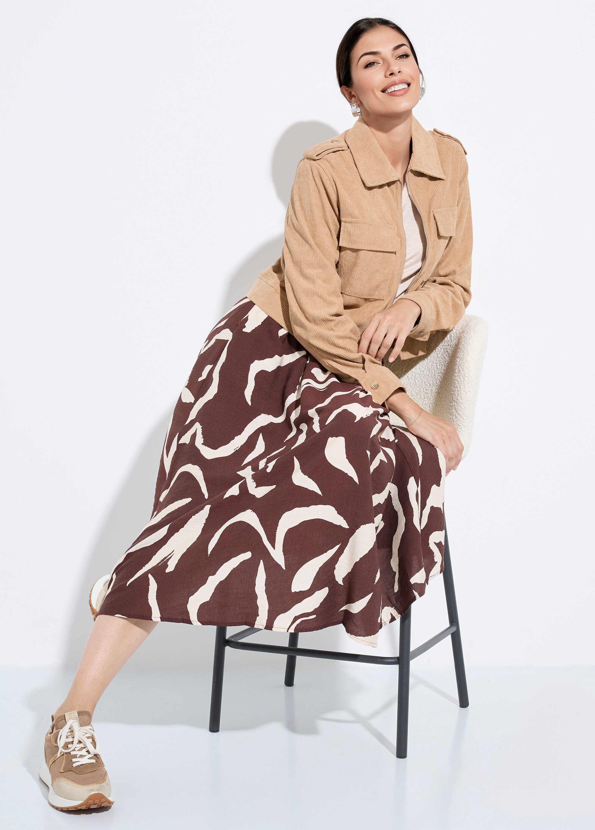 Blouson zippé court velours grosses cotes Femme Beige IA-Q3231 SI1
