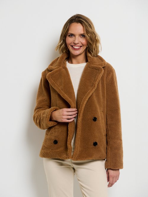 Caban court chaud effet peluche Femme Marron ATT-AT8513 FA2