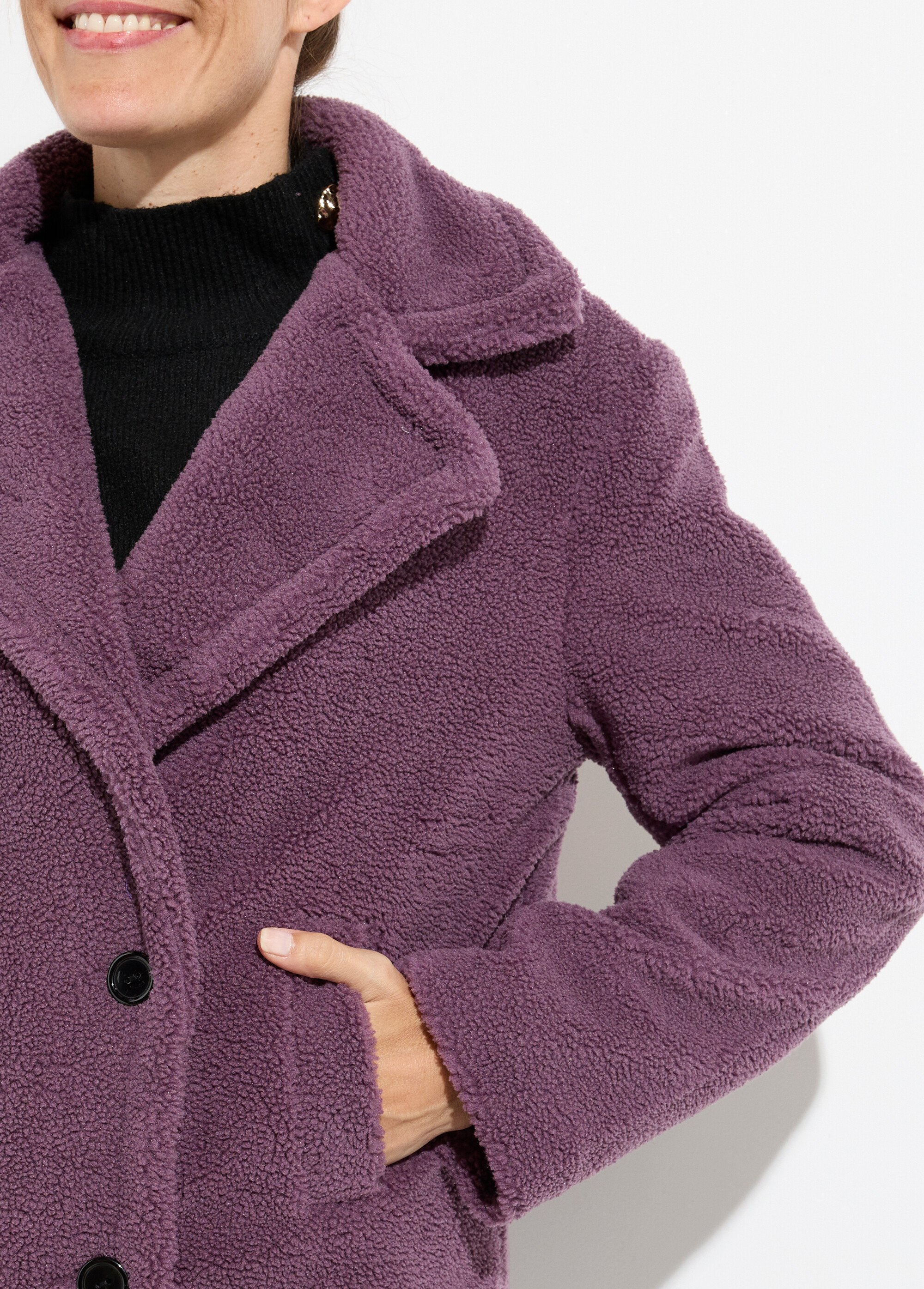 Caban court chaud effet peluche Femme Violet ATT-AT8513 DE1
