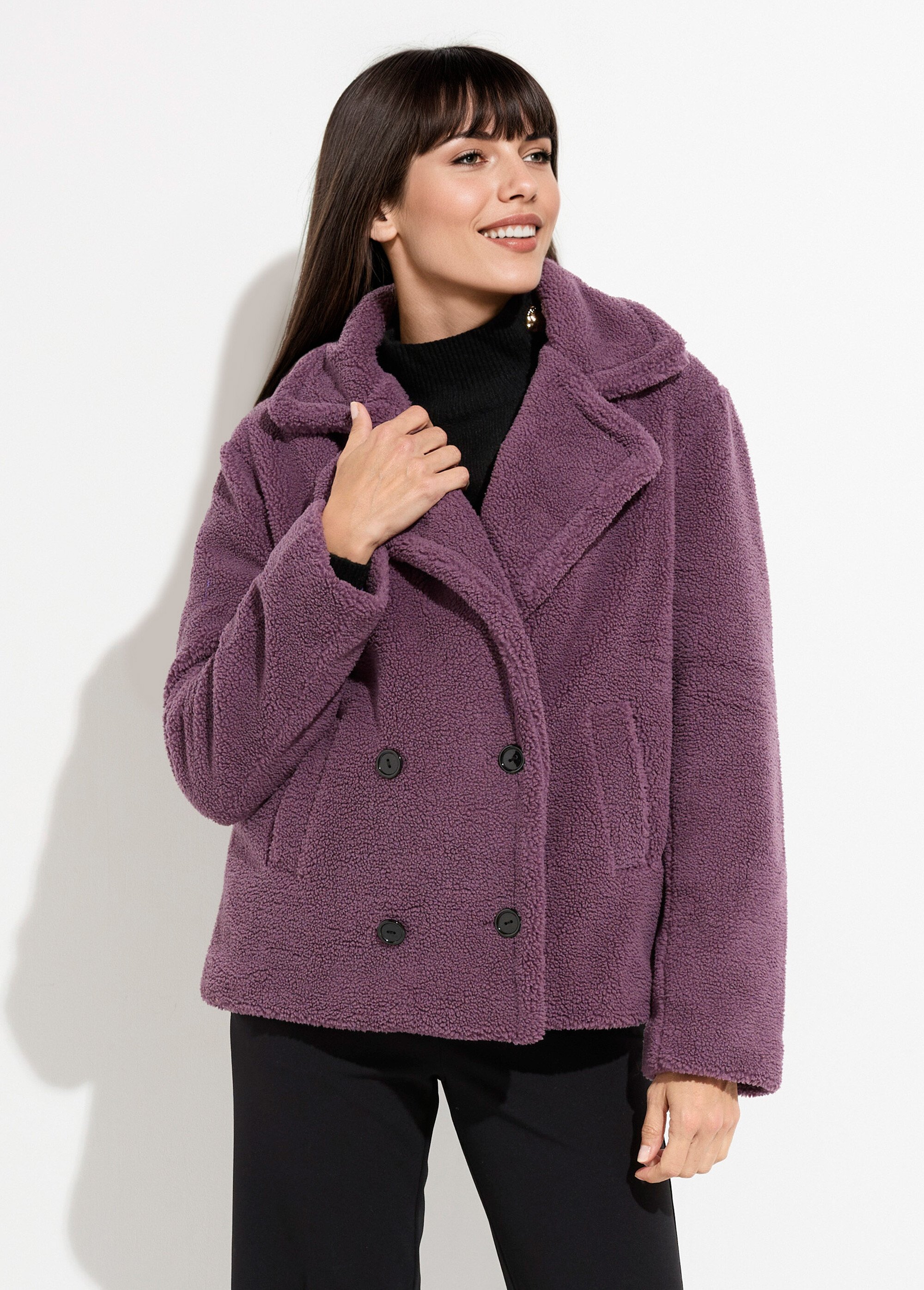 Caban court chaud effet peluche Femme Violet ATT-AT8513 FA1