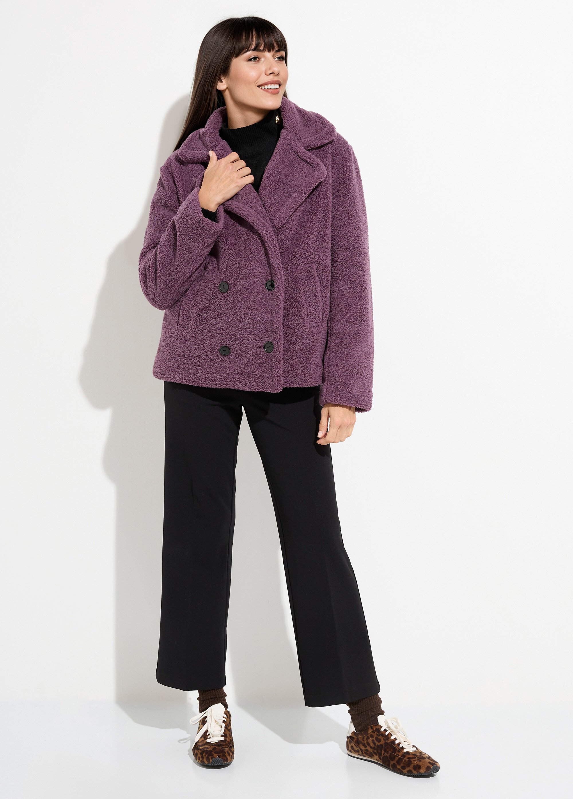 Caban court chaud effet peluche Femme Violet ATT-AT8513 SF1