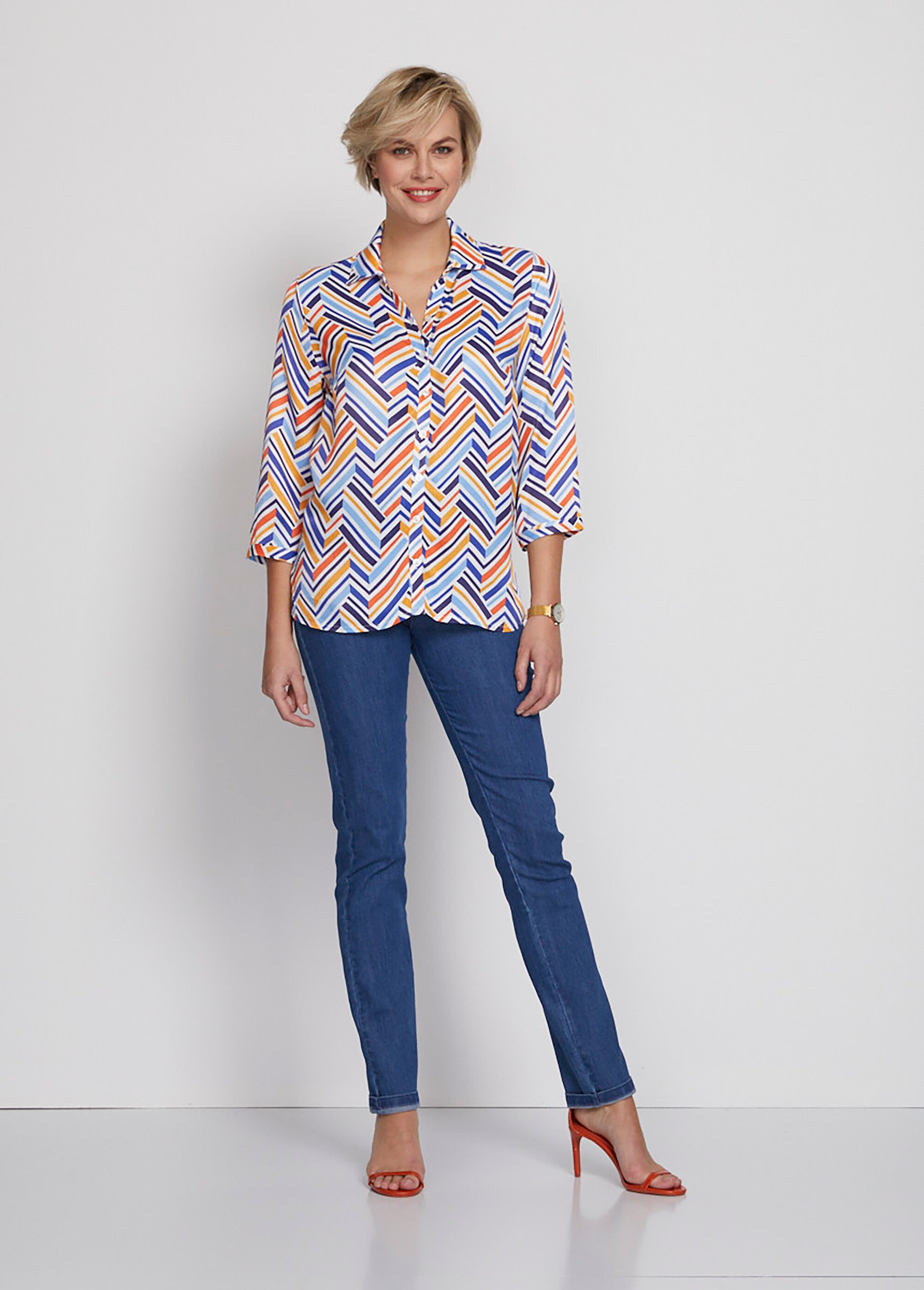 Chemisier droit boutonné manches 3/4 Femme Bleu CLAVILLE SF1