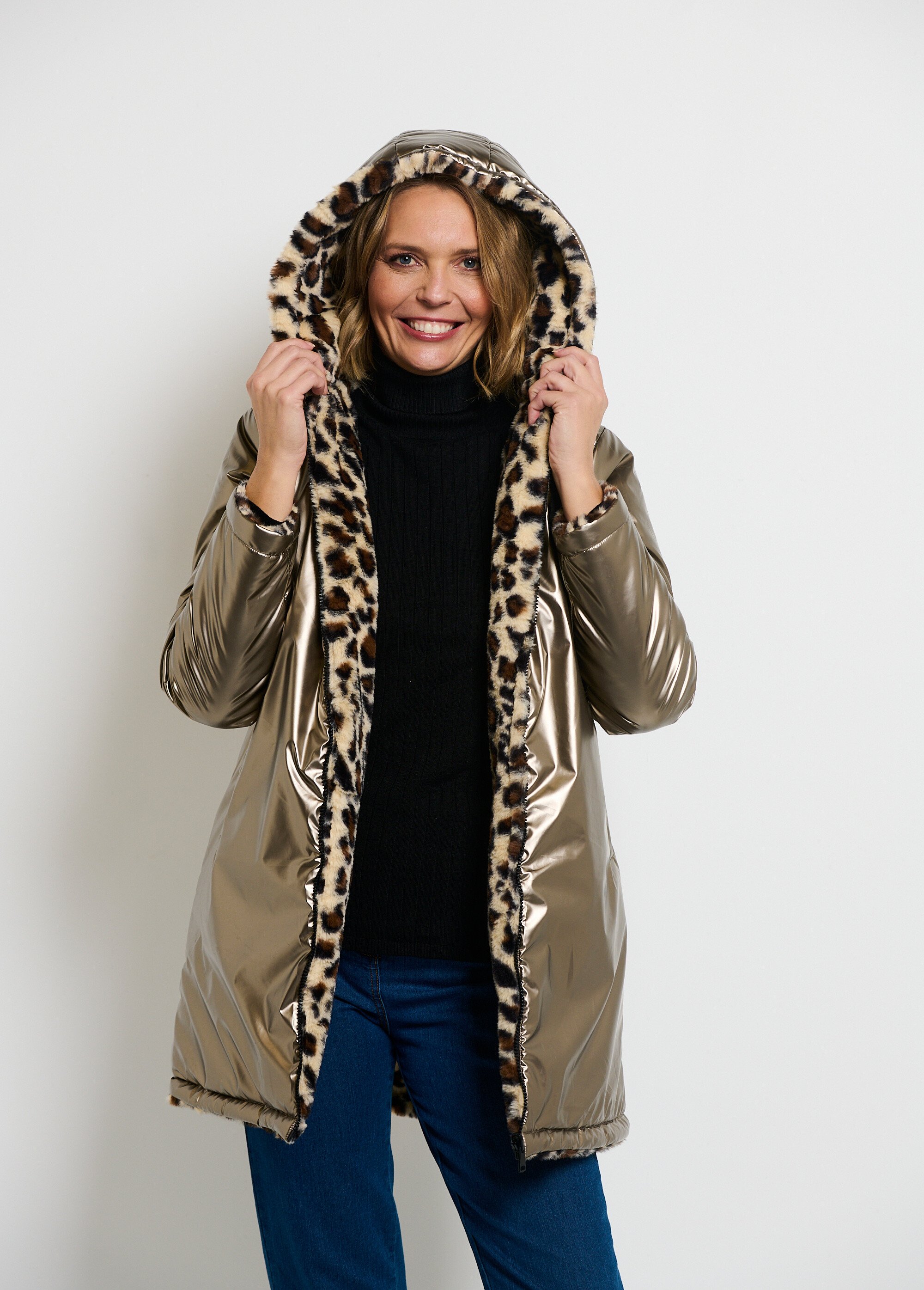 Doudoune métallisée chaude à capuche Femme Doré ATT-AT8538B FA2