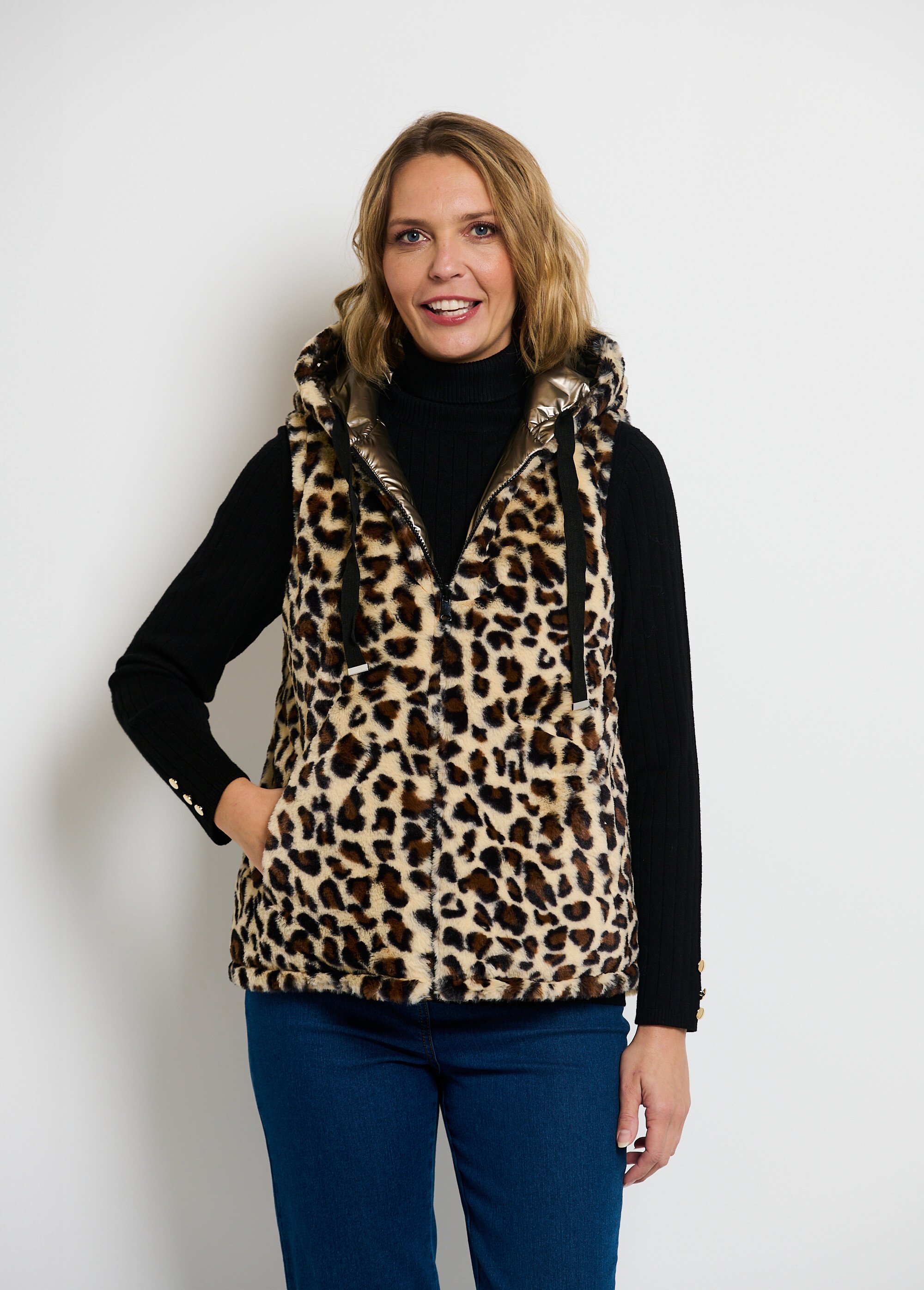 Doudoune réversible à capuche sans manches Femme Doré ATT-AT8539B FA3