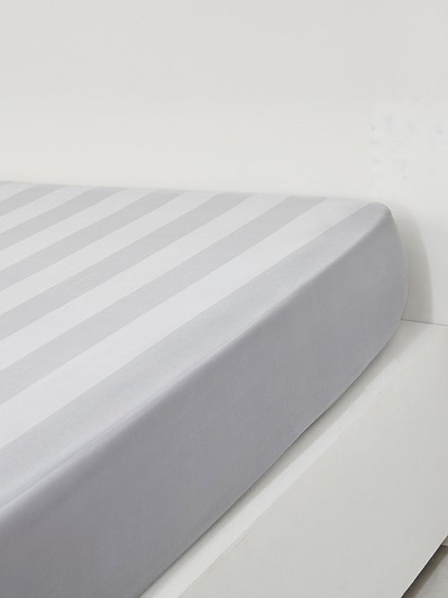 Drap housse satin de coton avec rayures Gris ML-351801 DE1
