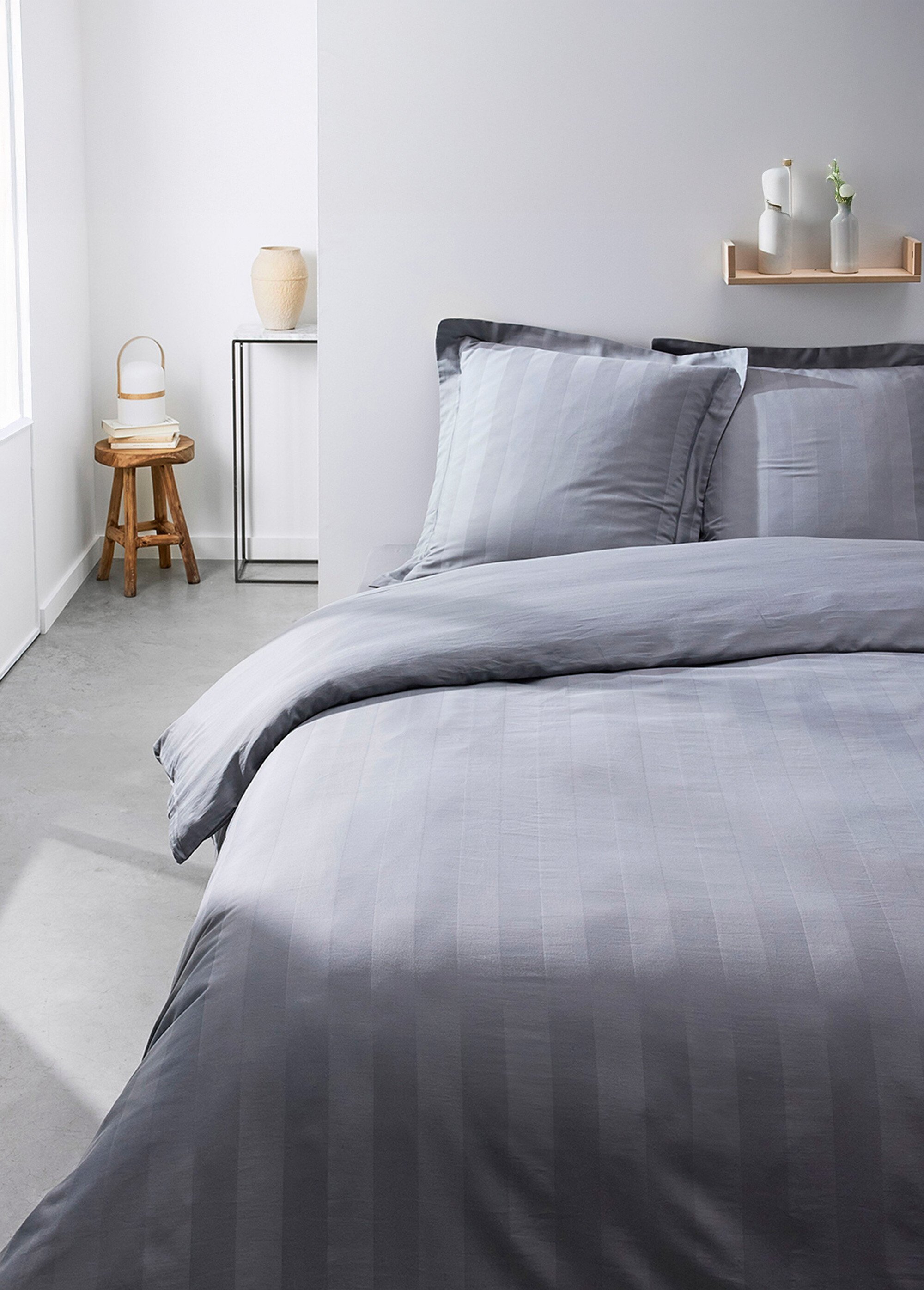 Drap housse satin de coton avec rayures Gris ML-351801 SI1