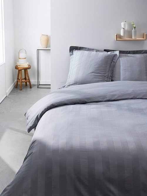 Drap housse satin de coton avec rayures Gris ML-351801 SI1