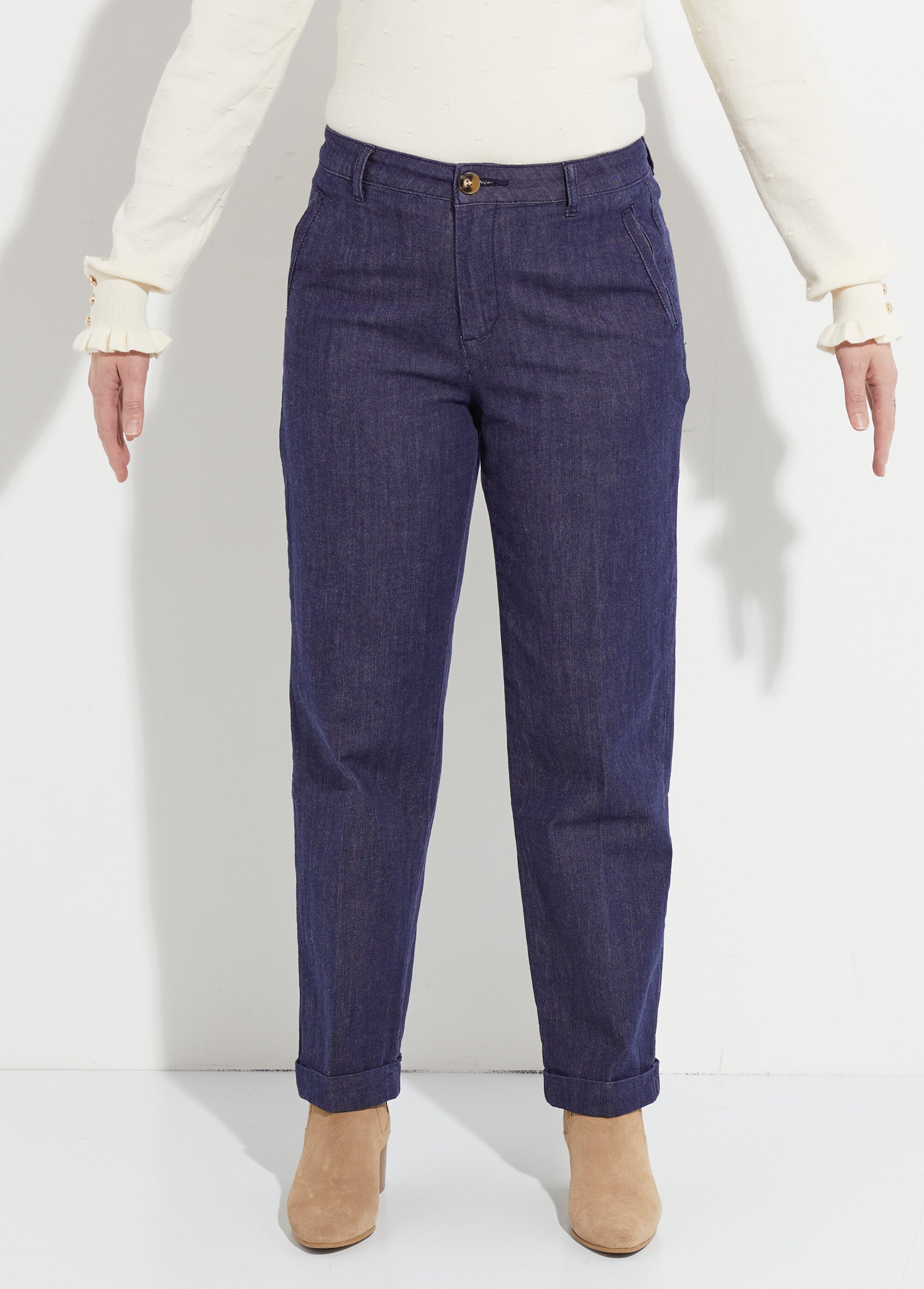 Jean coupe droite avec petit revers Femme Bleu OR-JD631 FA1