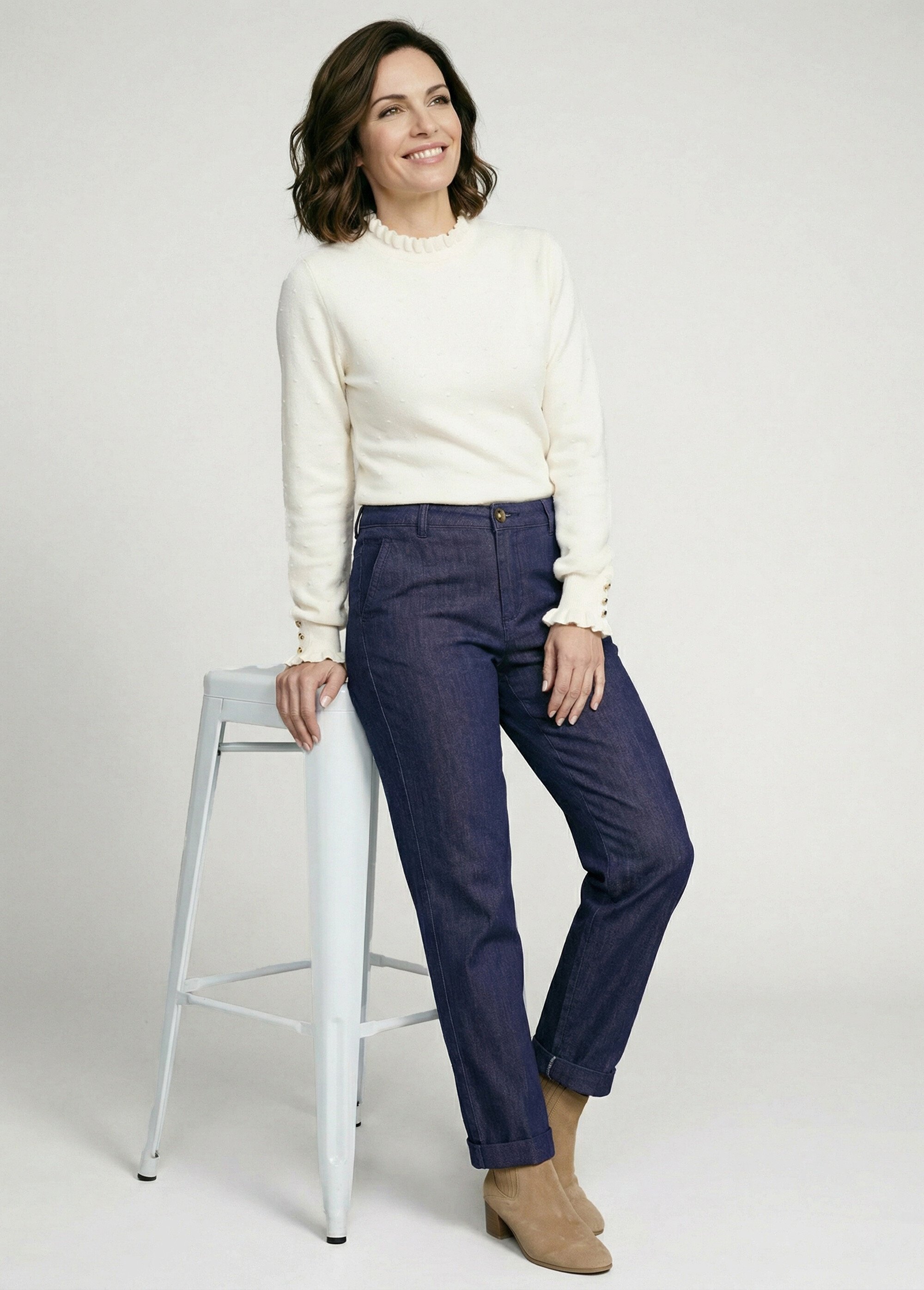 Jean coupe droite avec petit revers Femme Bleu OR-JD631 MV1